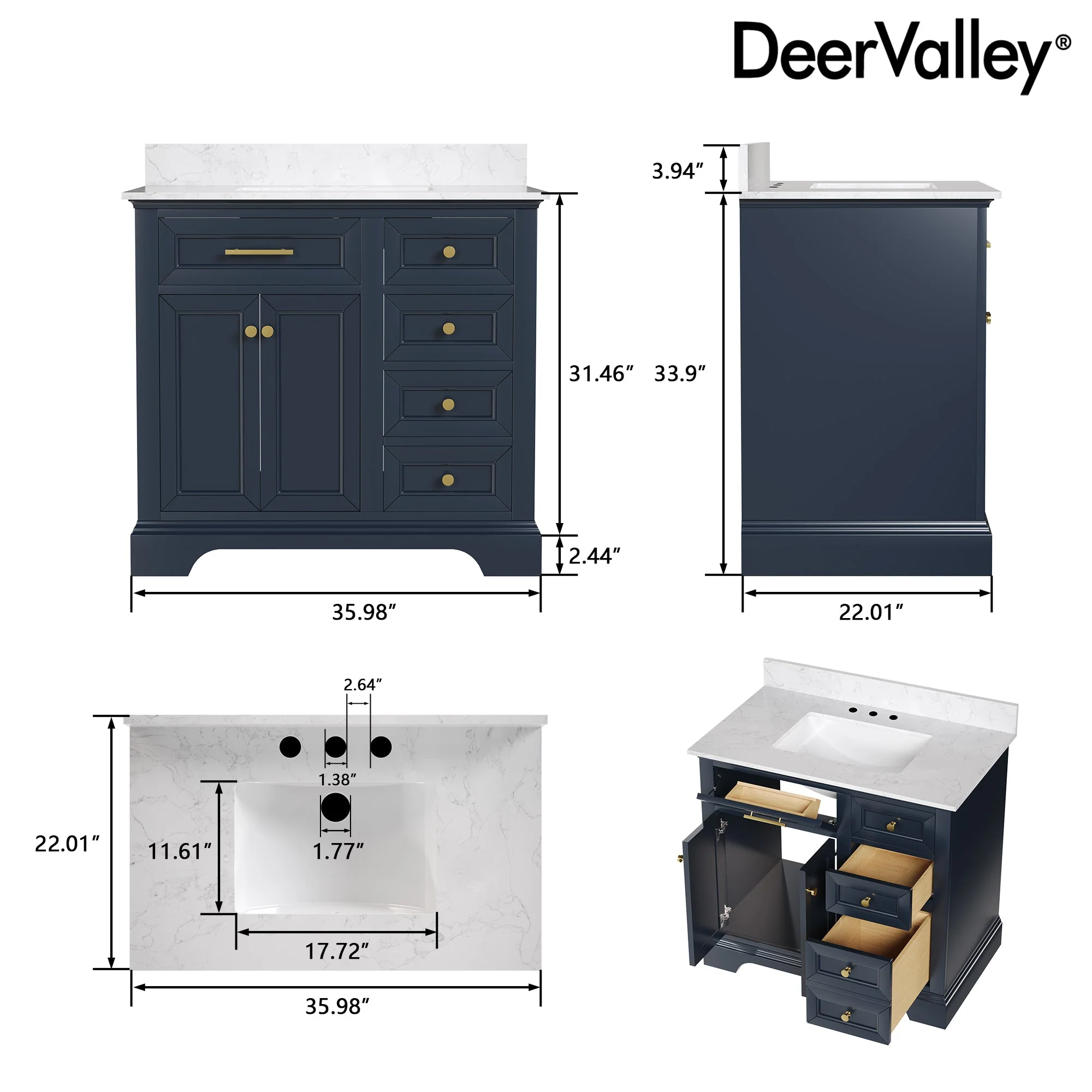 DeerValley DV-1BV0155BU Bathroom Vanities Soft-Close Storage Pre-Assembled Sink - Image 11