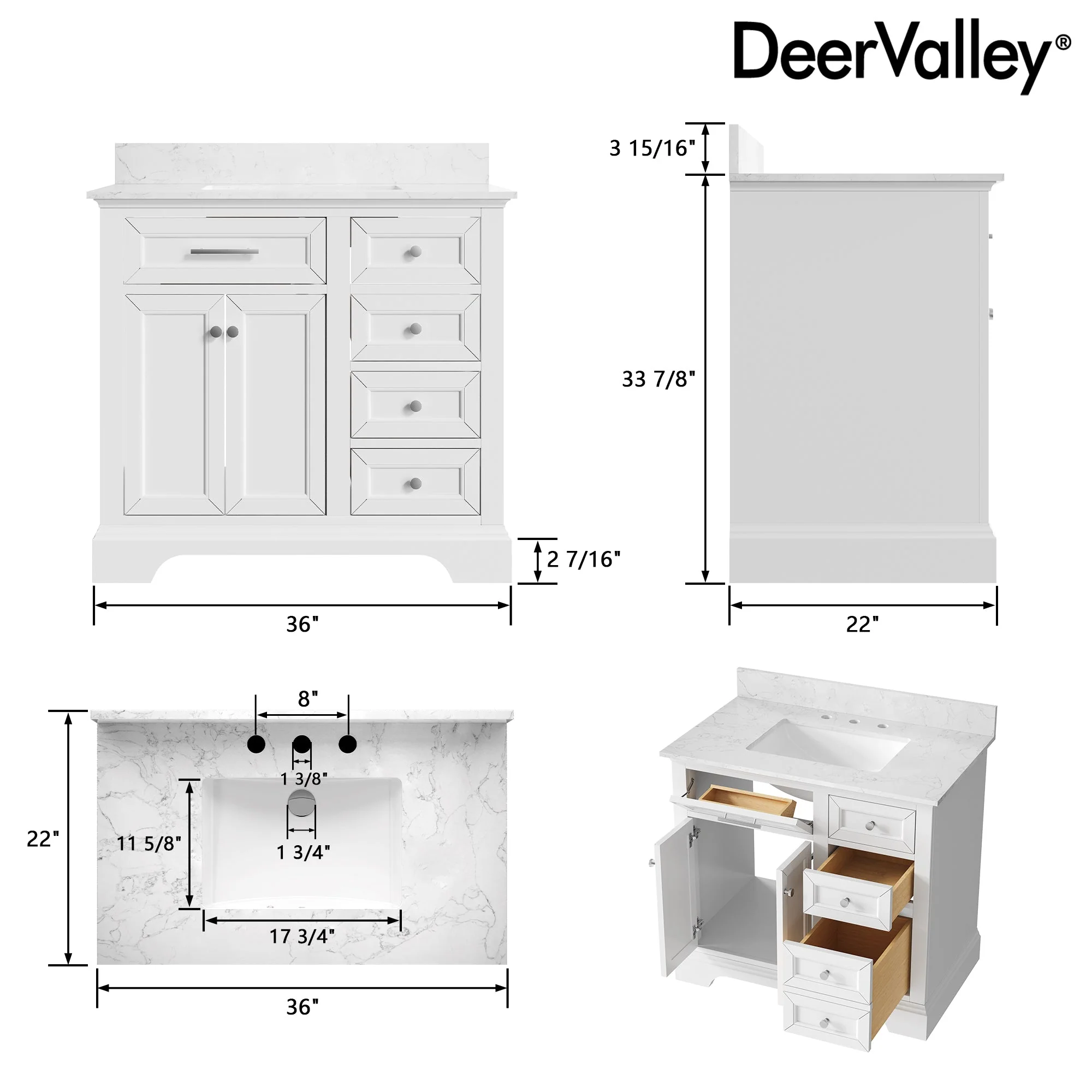DeerValley DV-1BV0155BU Bathroom Vanities Soft-Close Storage Pre-Assembled Sink - Image 21