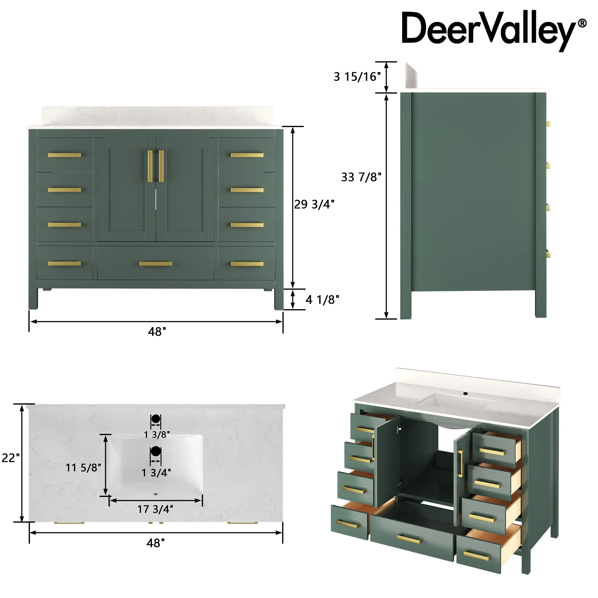 48" Rectangular Bathroom Vanity, with Ceramic Sink Top Set-up - Image 12