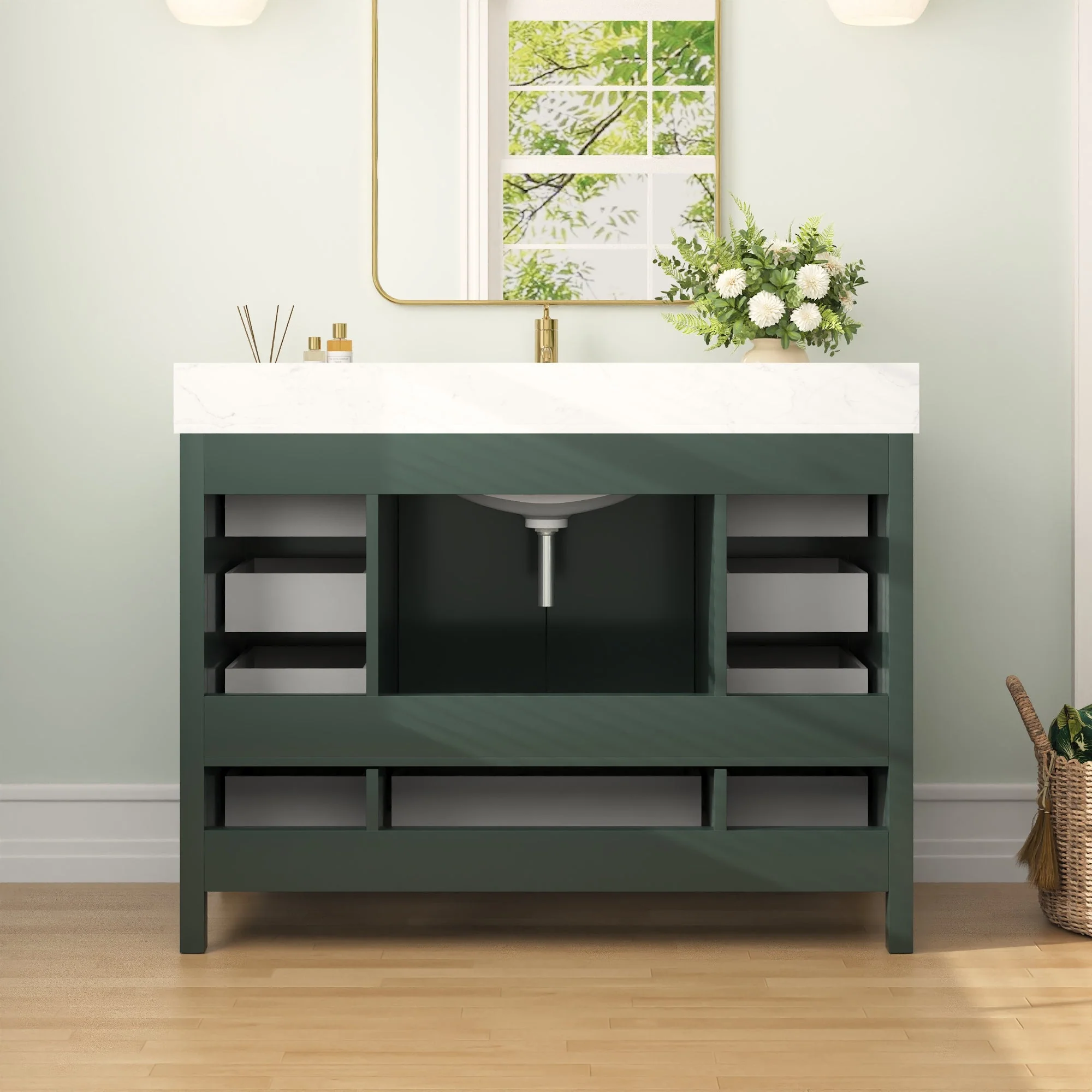 48" Rectangular Bathroom Vanity, with Ceramic Sink Top Set-up - Image 18