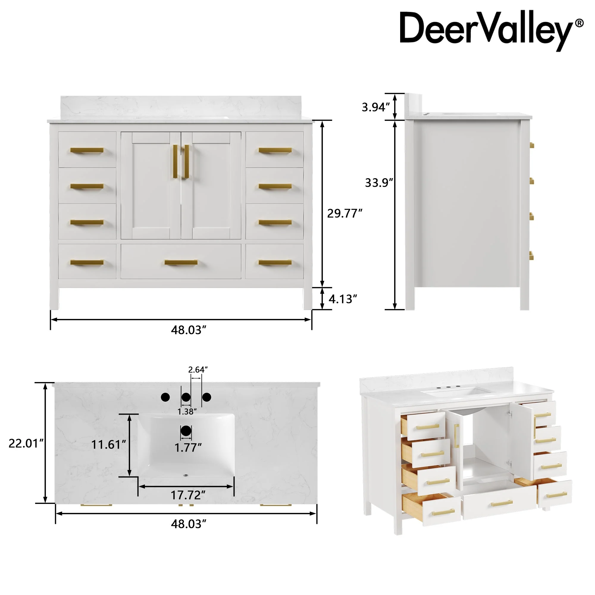 48" Rectangular Bathroom Vanity, with Ceramic Sink Top Set-up - Image 24