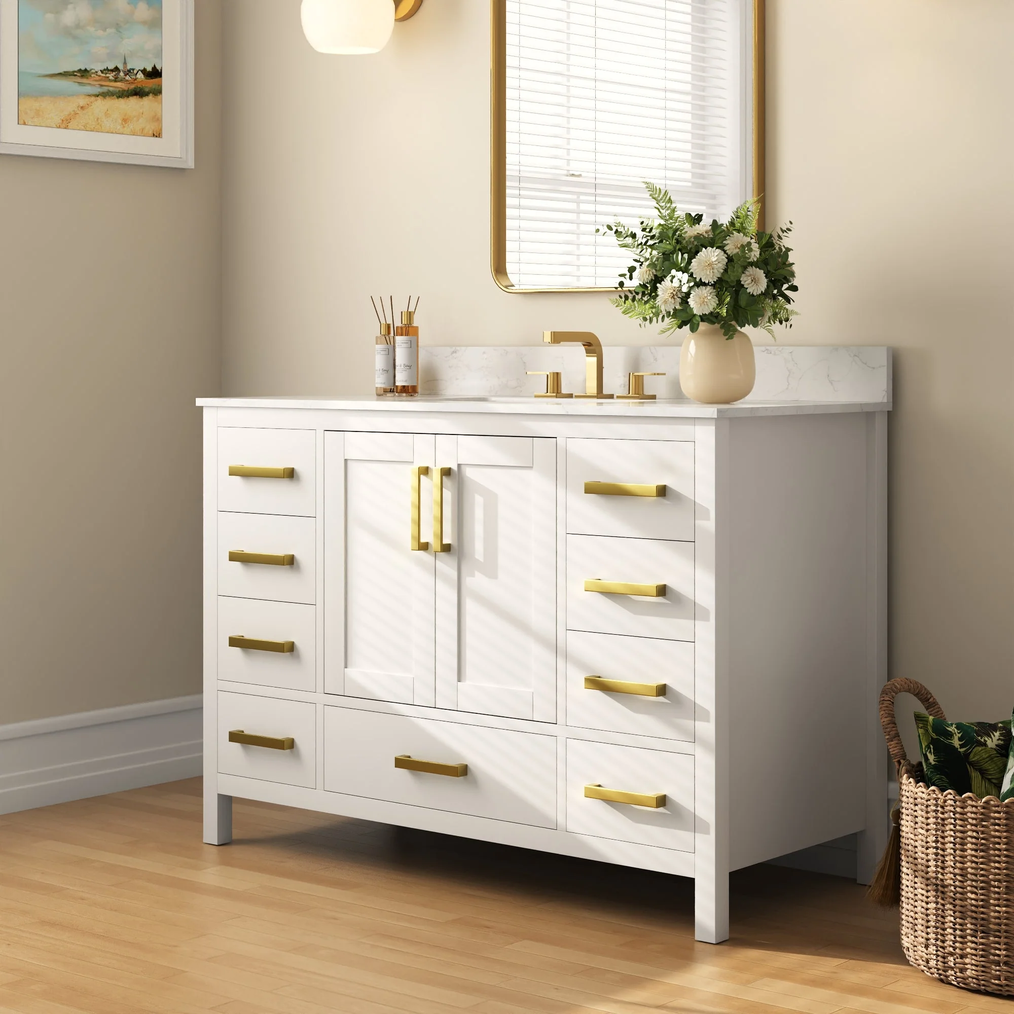 48" Rectangular Bathroom Vanity, with Ceramic Sink Top Set-up - Image 4