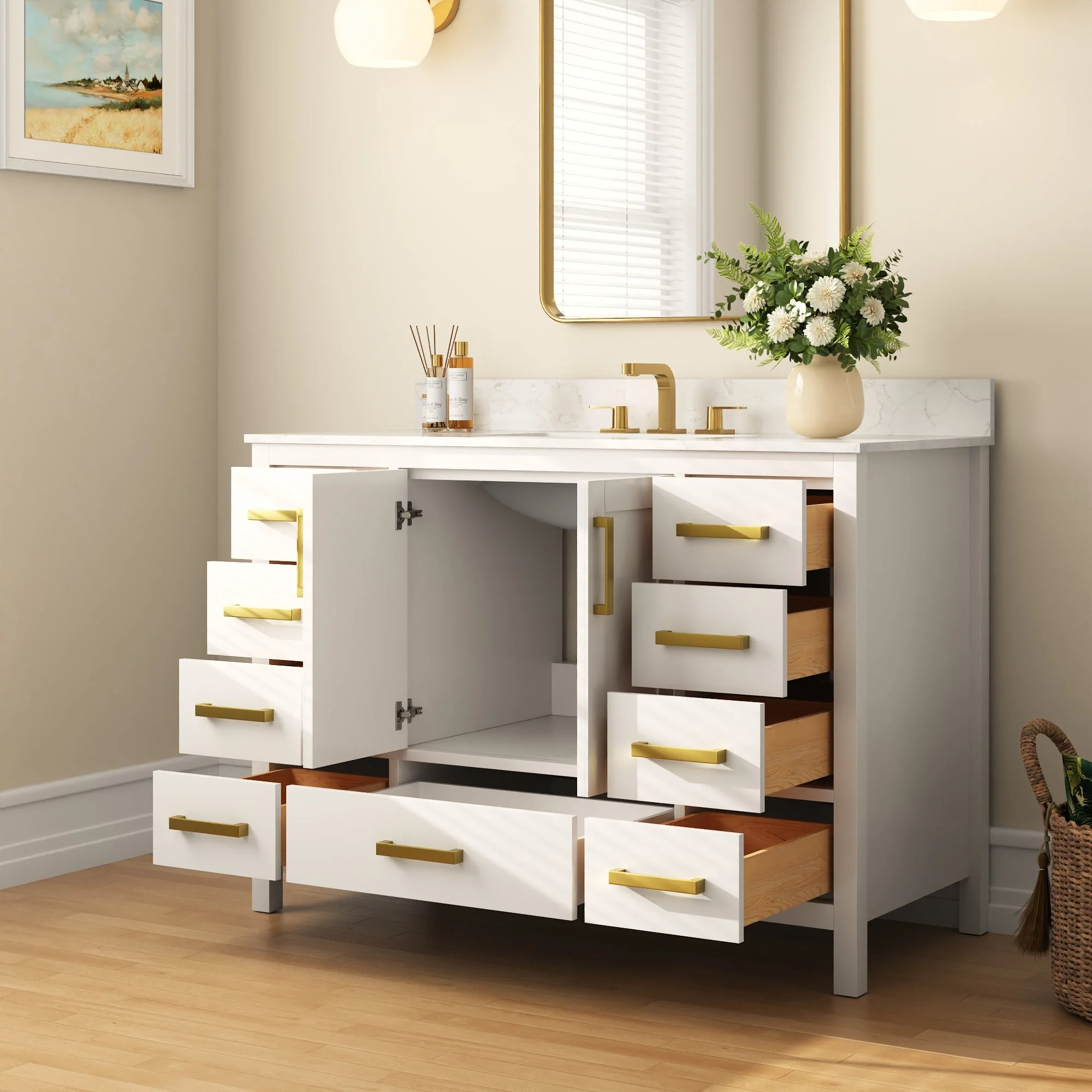 48" Rectangular Bathroom Vanity, with Ceramic Sink Top Set-up - Image 5