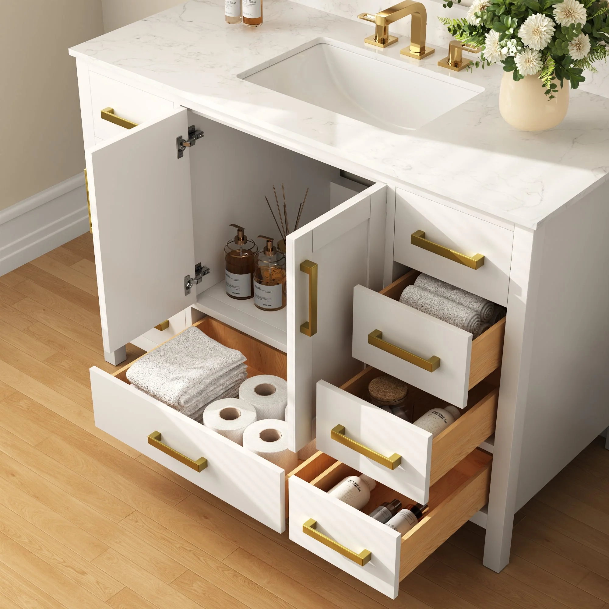 48" Rectangular Bathroom Vanity, with Ceramic Sink Top Set-up - Image 6