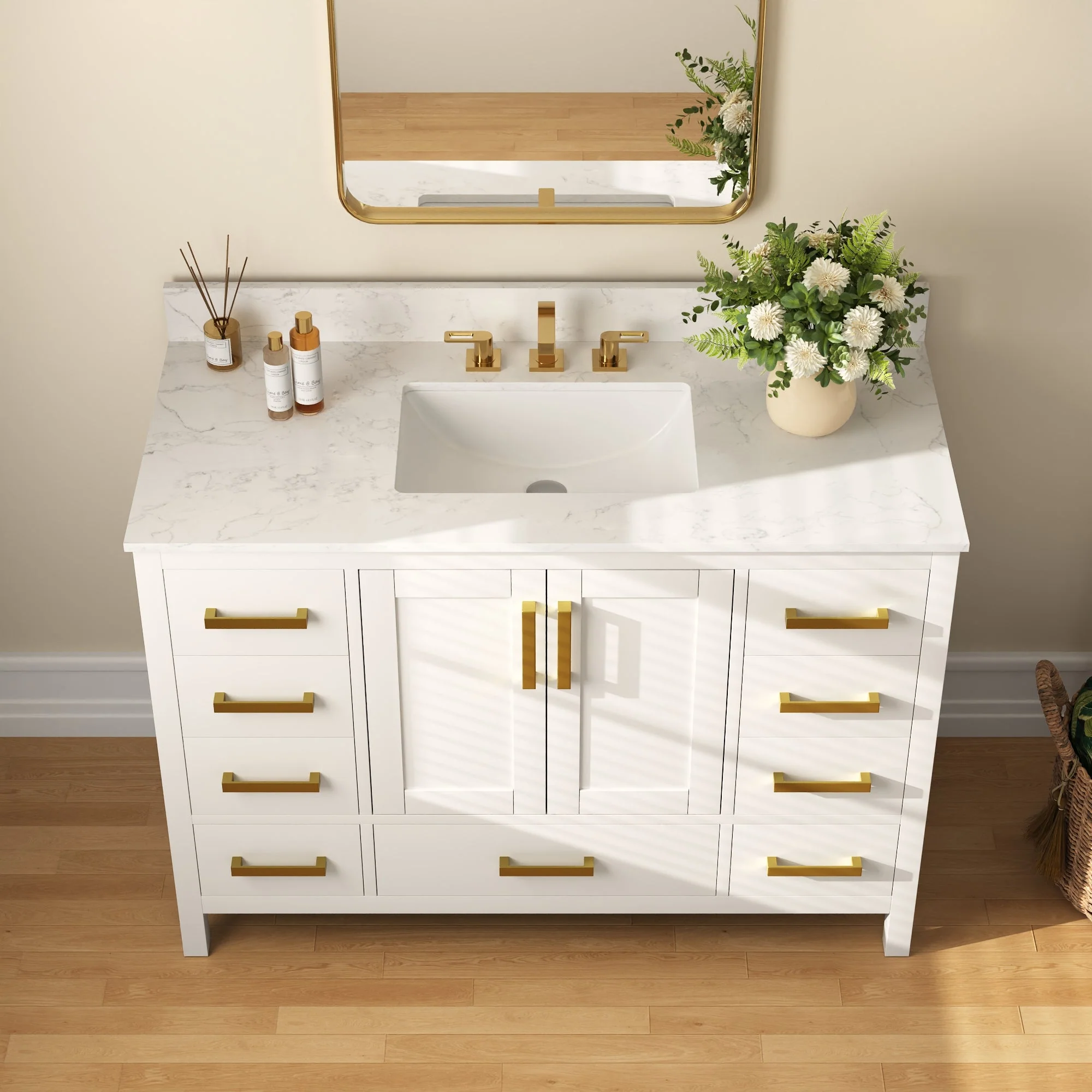 48" Rectangular Bathroom Vanity, with Ceramic Sink Top Set-up - Image 7