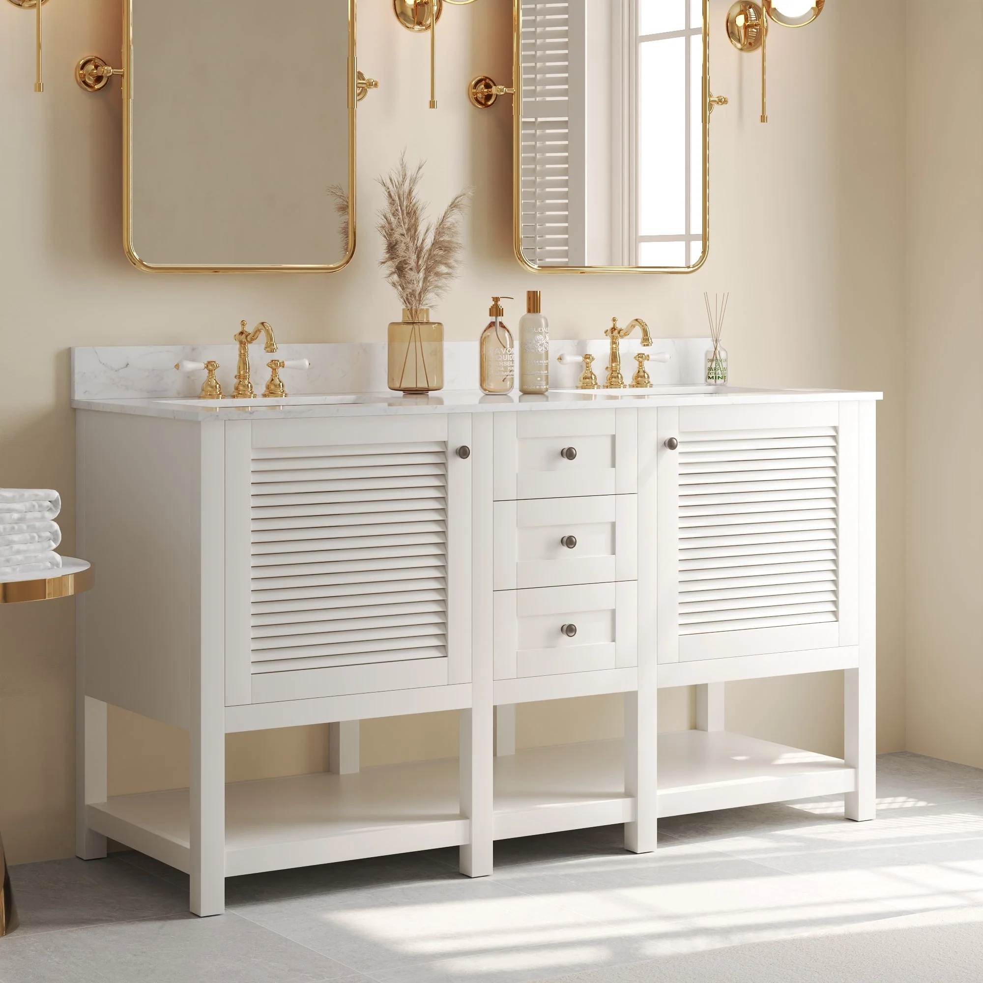 60" Rectangular Bathroom Vanity, with Ceramic Sink Top Set-up - Image 3