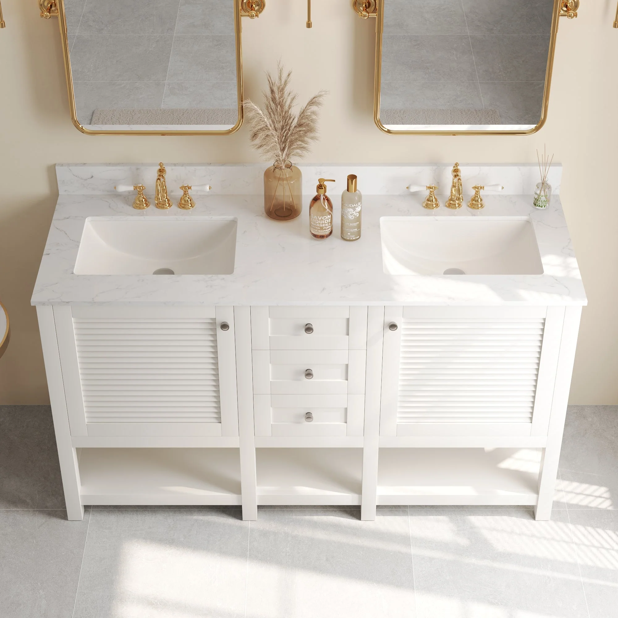 60" Rectangular Bathroom Vanity, with Ceramic Sink Top Set-up - Image 4