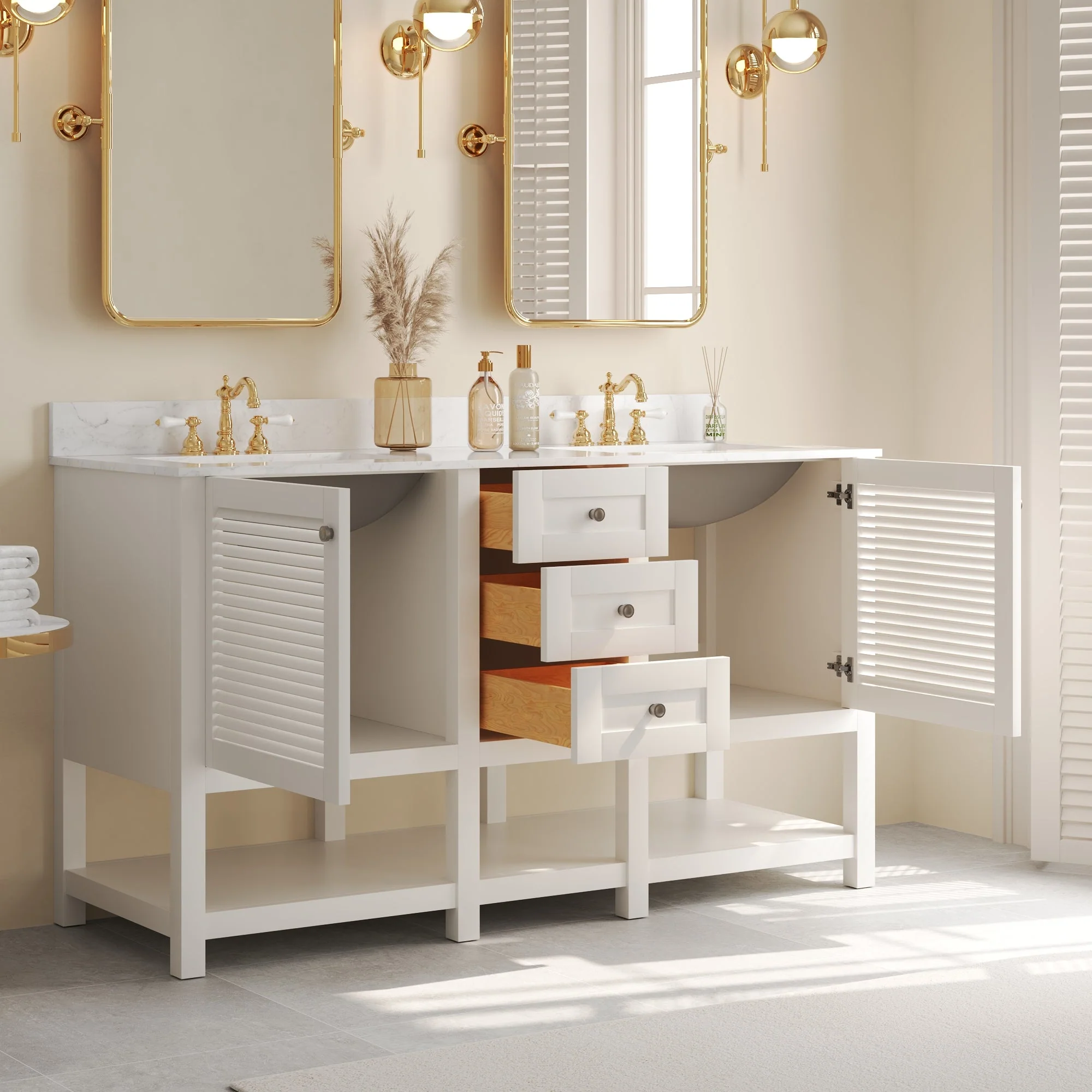 60" Rectangular Bathroom Vanity, with Ceramic Sink Top Set-up - Image 5