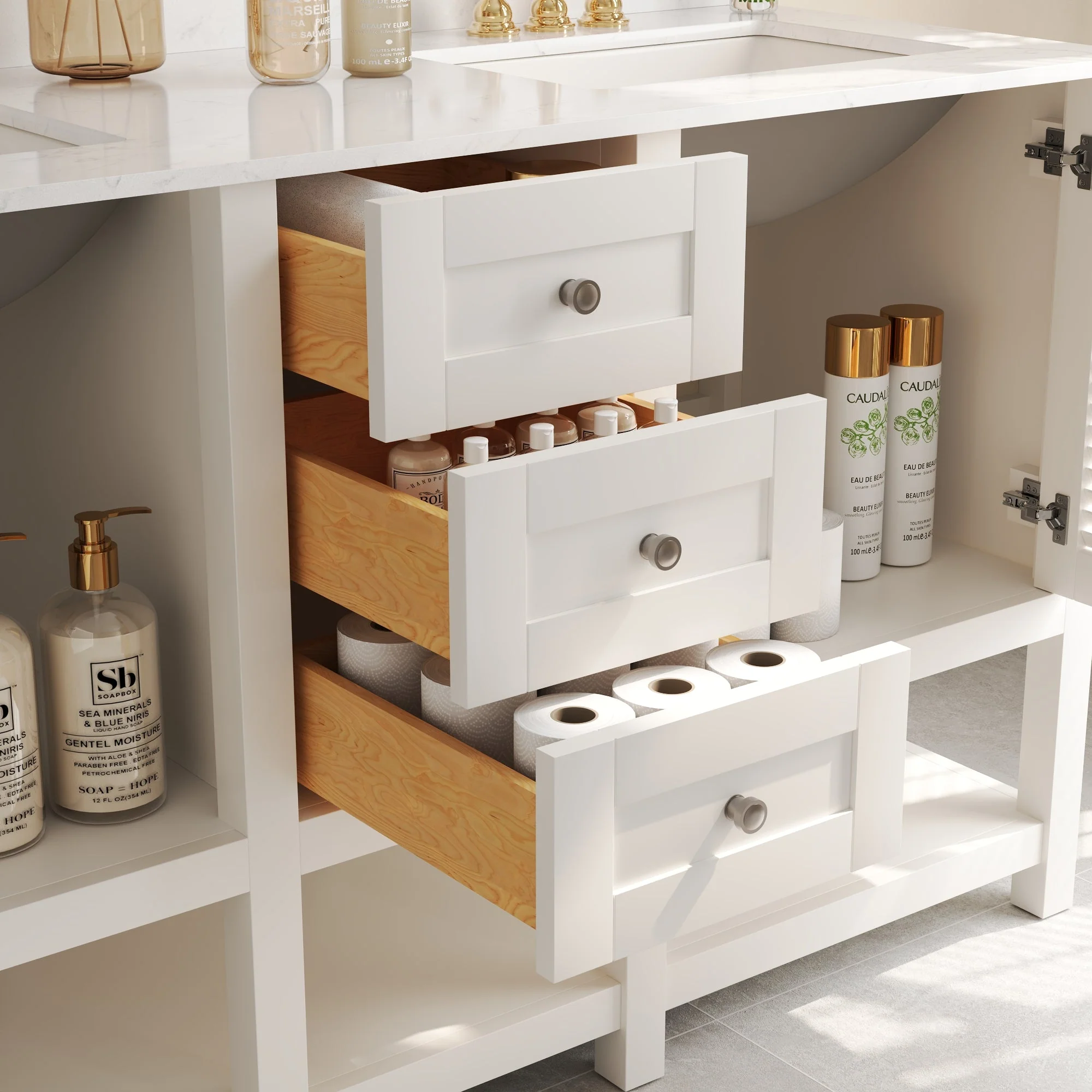 60" Rectangular Bathroom Vanity, with Ceramic Sink Top Set-up - Image 6