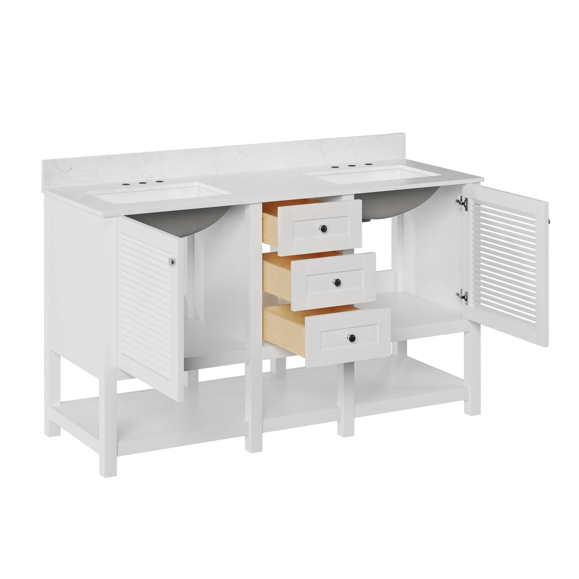 60" Rectangular Bathroom Vanity, with Ceramic Sink Top Set-up - Image 8