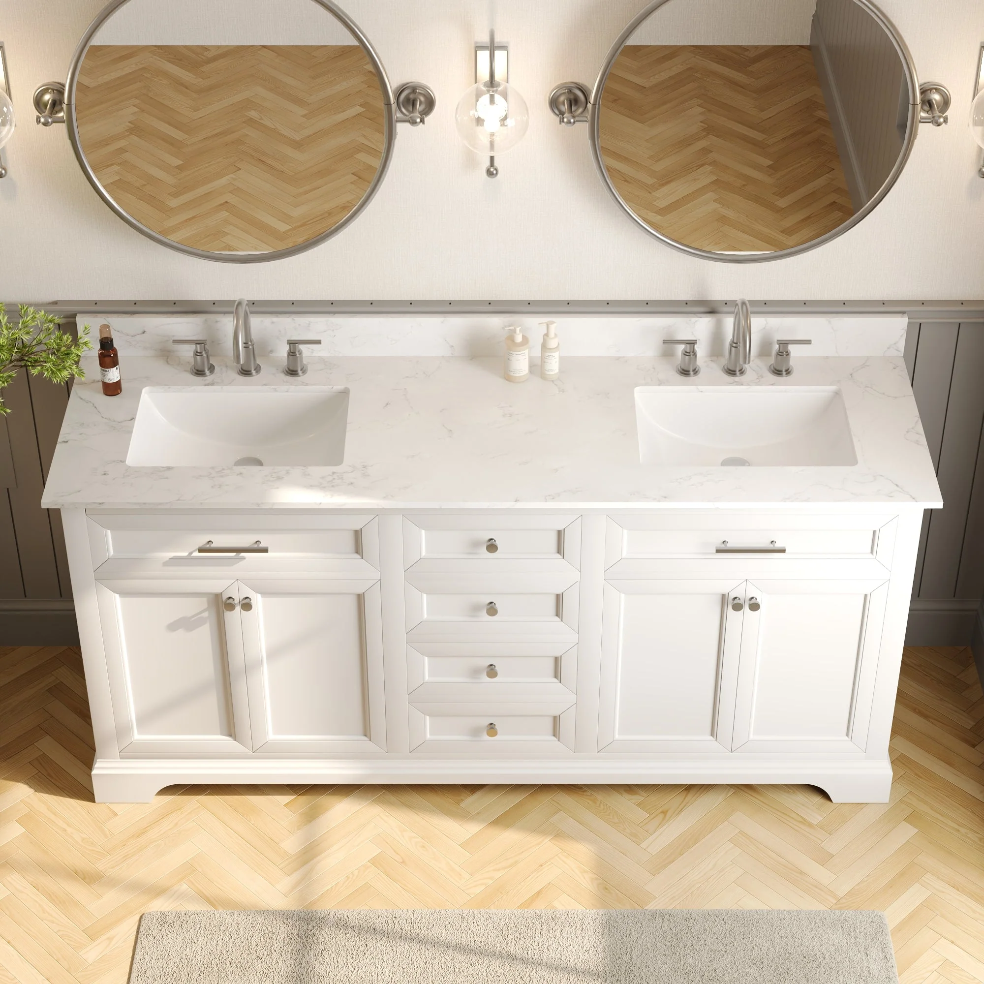 DeerValley DV-1BV0158W Bathroom Vanities 72-Inch Dual Sink Soft-Close Storage - Image 3