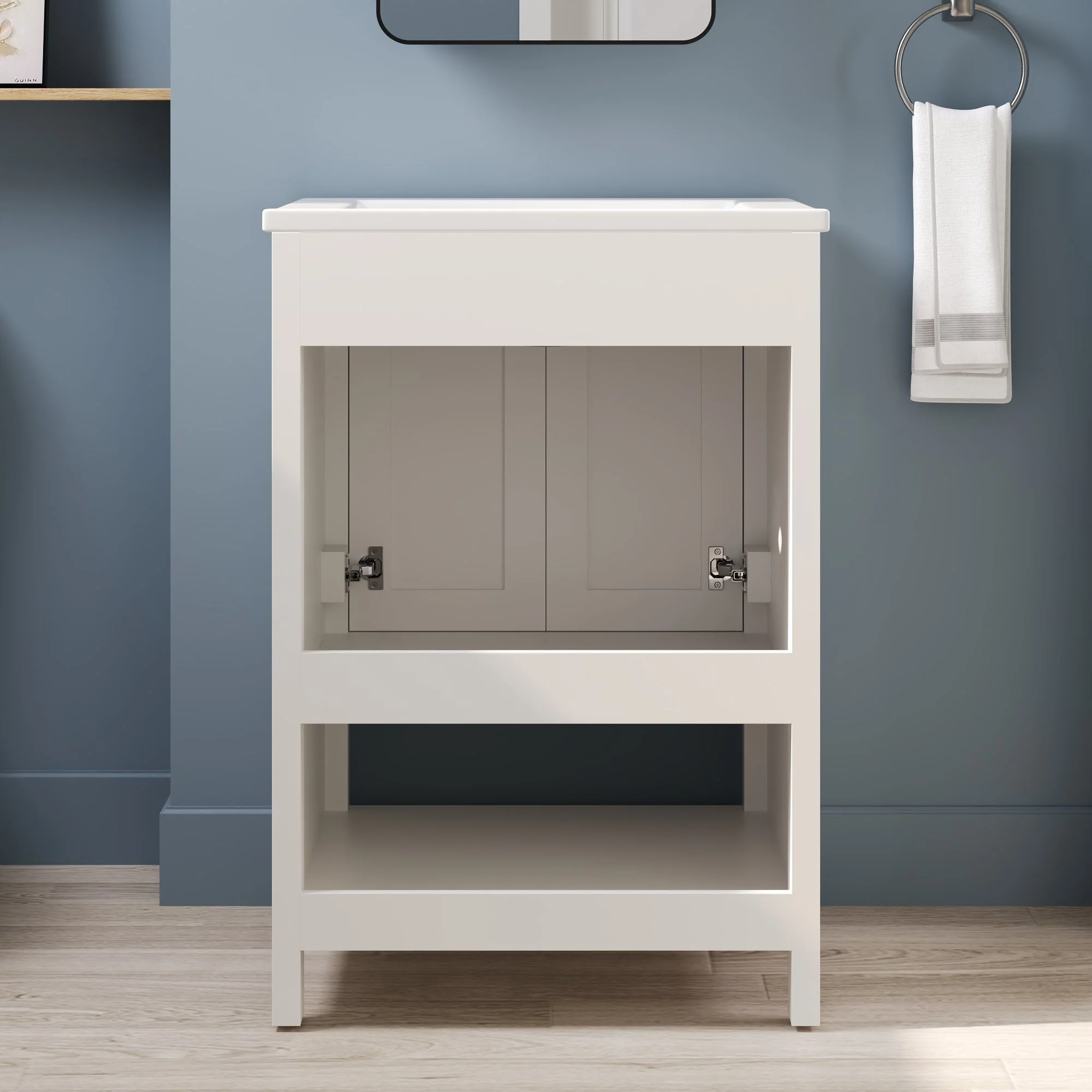 24" Pre-assembled Bathroom Vanity with Sink and Woven Storage Basket, 24 Inch White Vanity for Bathroom with Pre-drilled Holes, White. - Image 11