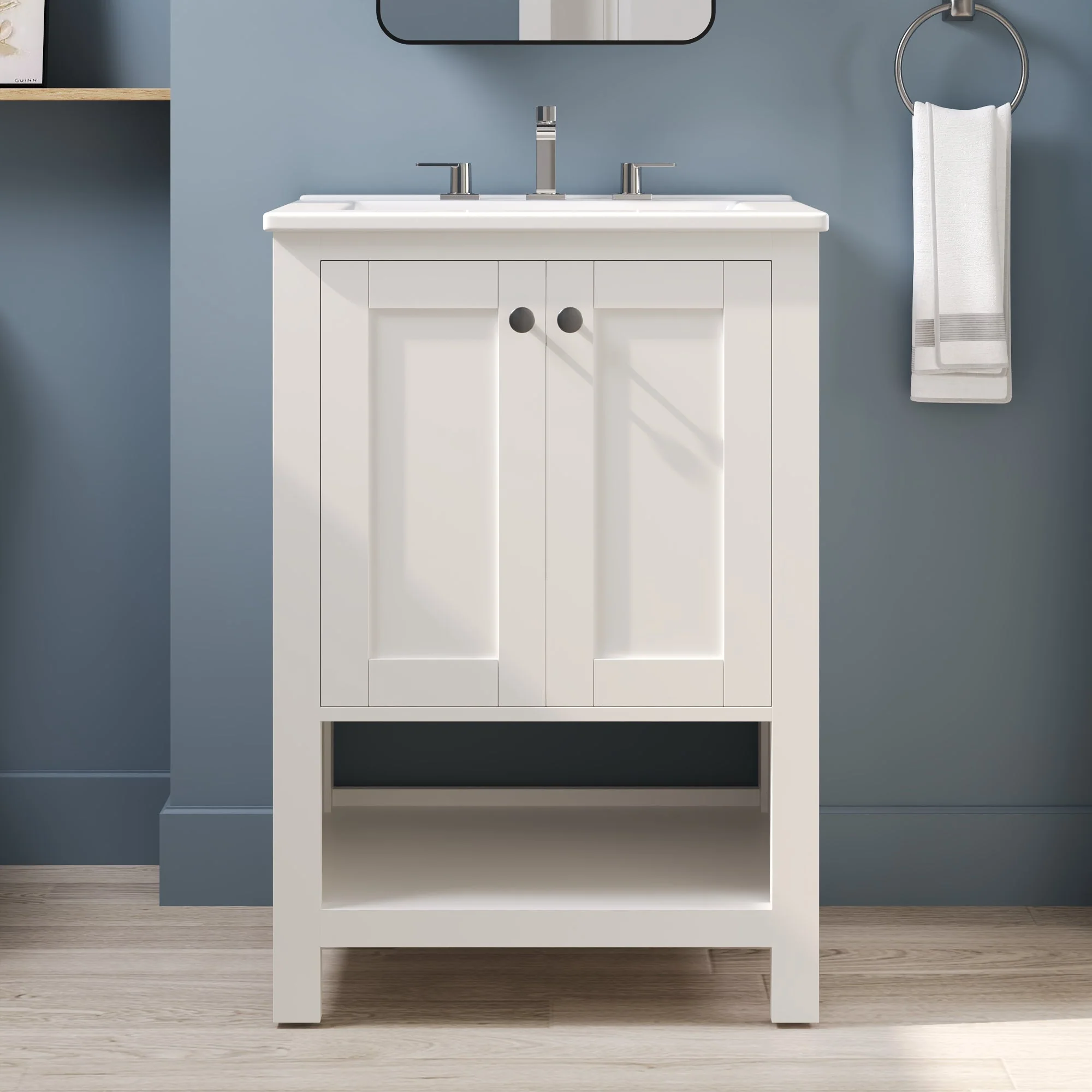 24" Pre-assembled Bathroom Vanity with Sink and Woven Storage Basket, 24 Inch White Vanity for Bathroom with Pre-drilled Holes, White. - Image 13