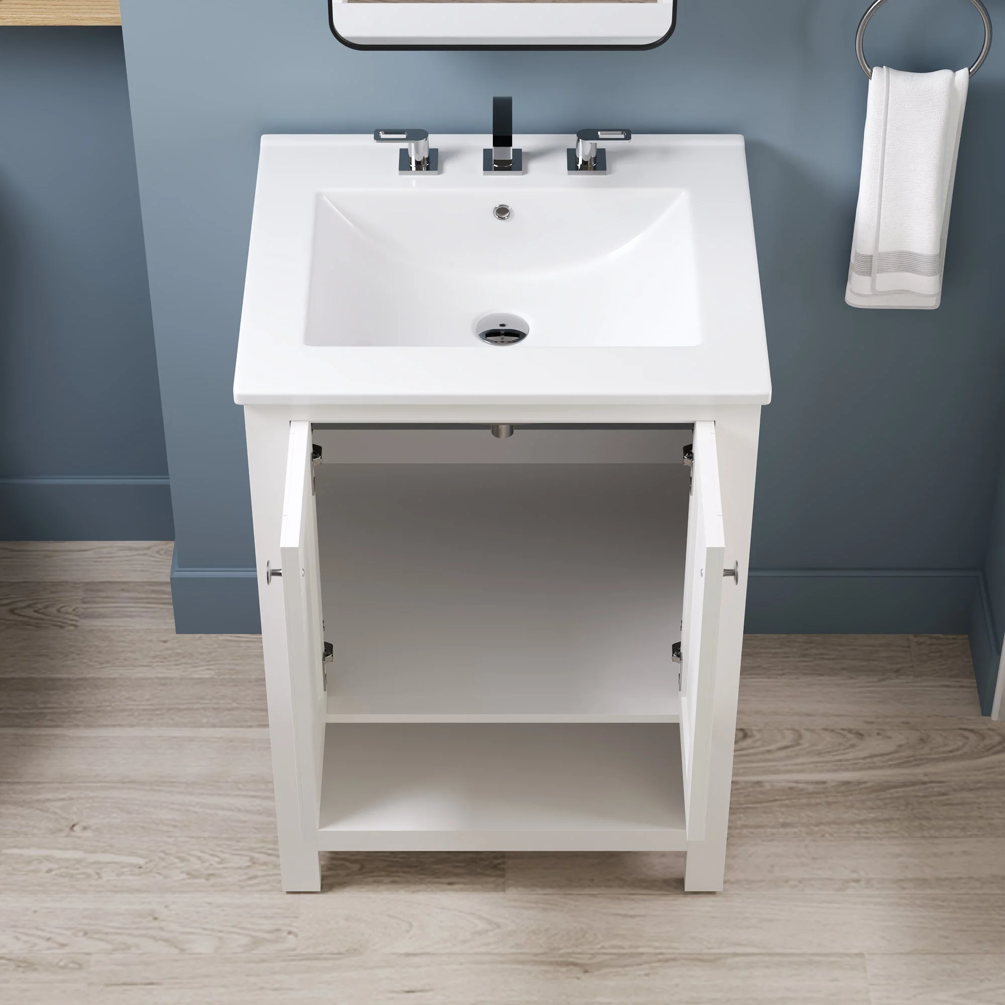 24" Pre-assembled Bathroom Vanity with Sink and Woven Storage Basket, 24 Inch White Vanity for Bathroom with Pre-drilled Holes, White. - Image 16