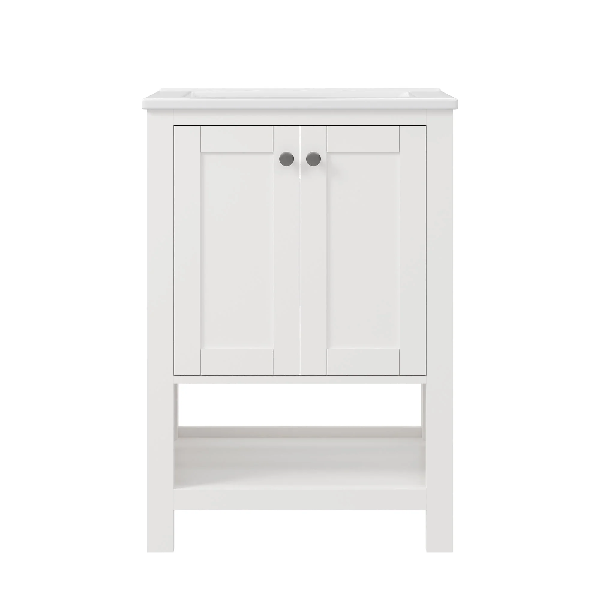 24" Pre-assembled Bathroom Vanity with Sink and Woven Storage Basket, 24 Inch White Vanity for Bathroom with Pre-drilled Holes, White. - Image 17
