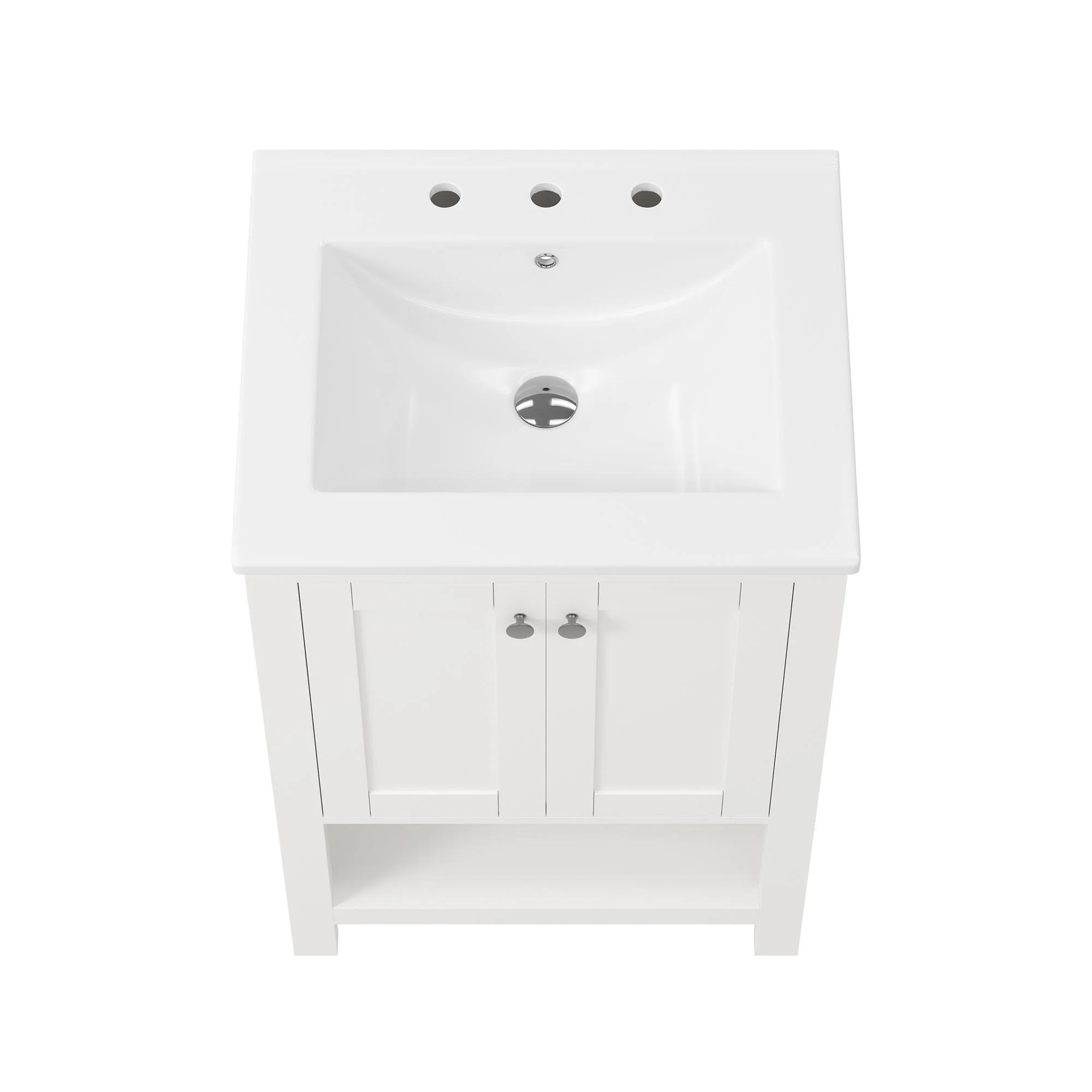 24" Pre-assembled Bathroom Vanity with Sink and Woven Storage Basket, 24 Inch White Vanity for Bathroom with Pre-drilled Holes, White. - Image 18