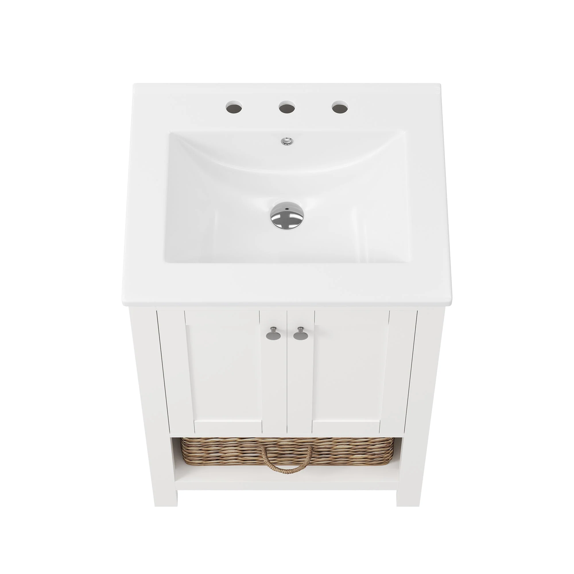 24" Pre-assembled Bathroom Vanity with Sink and Woven Storage Basket, 24 Inch White Vanity for Bathroom with Pre-drilled Holes, White. - Image 7