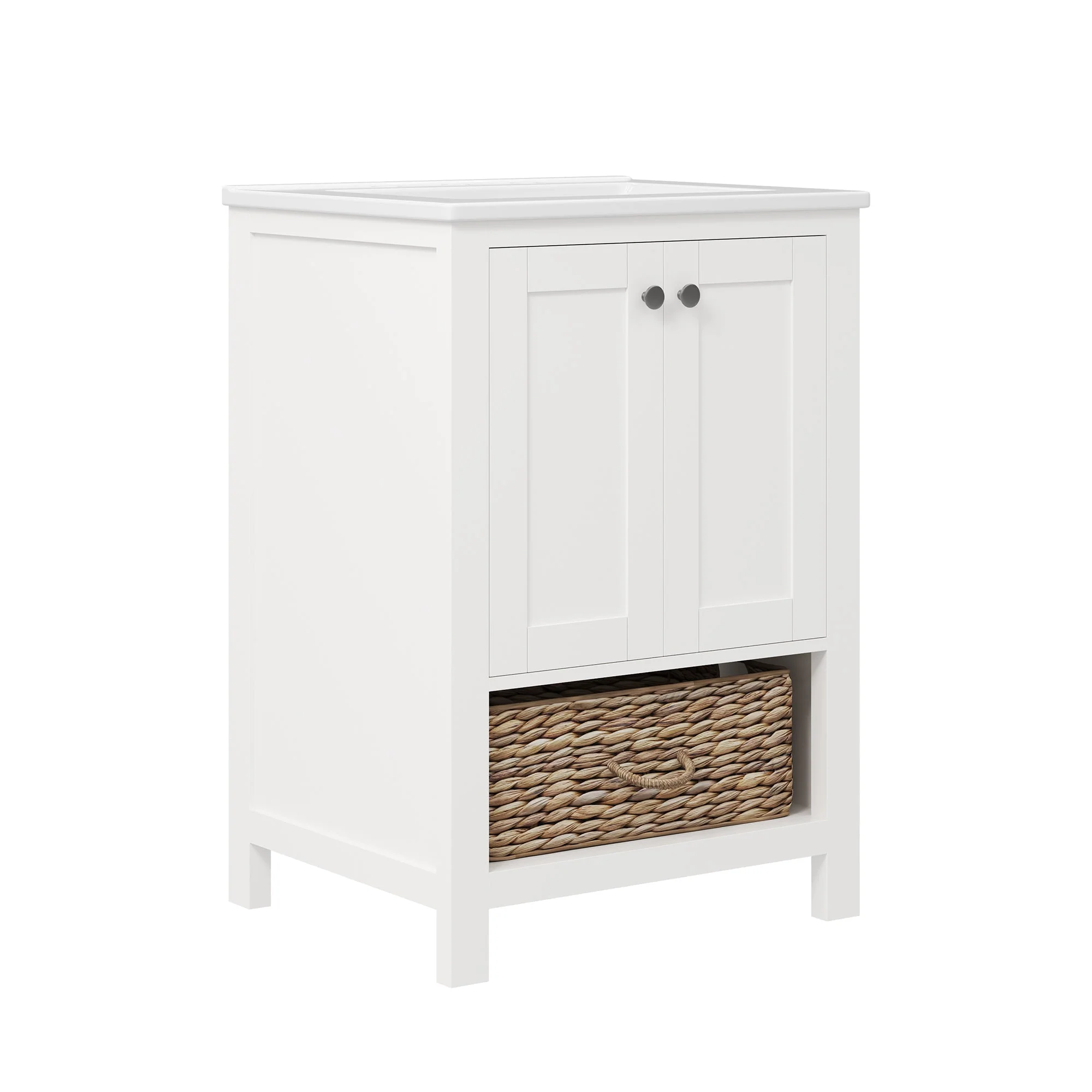24" Pre-assembled Bathroom Vanity with Sink and Woven Storage Basket, 24 Inch White Vanity for Bathroom with Pre-drilled Holes, White. - Image 9