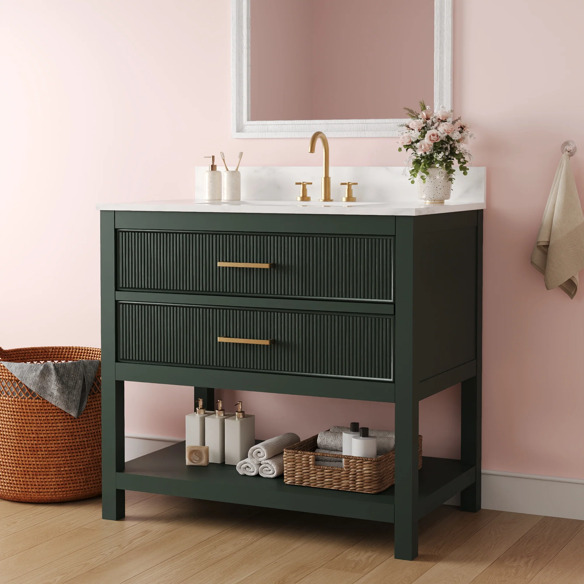 DeerValley Bath DV-1BV0452GN/BU 36" Fully Assembled Single Bathroom Vanity with Artificial Marble Top, Green&Blue - Image 3