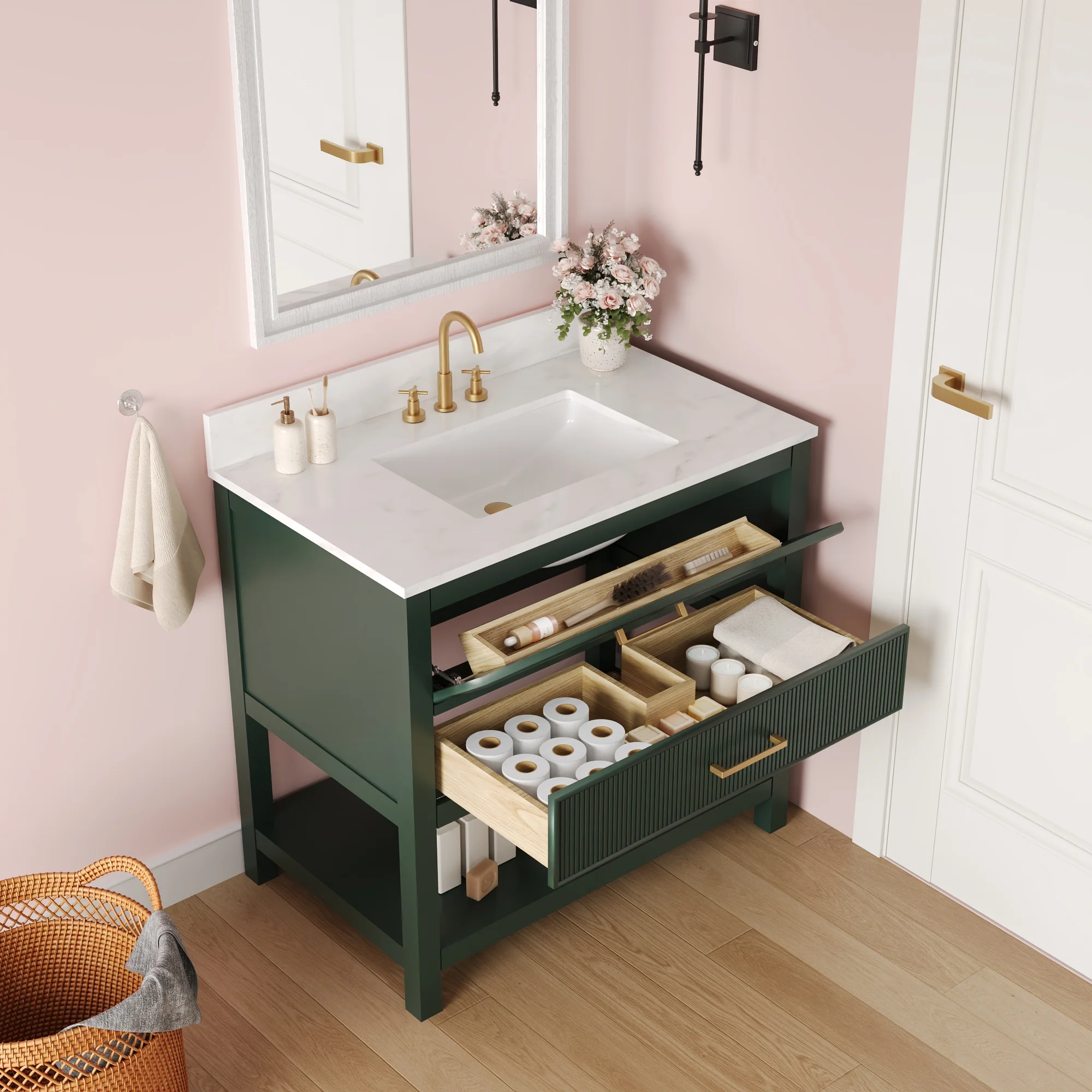 DeerValley Bath DV-1BV0452GN/BU 36" Fully Assembled Single Bathroom Vanity with Artificial Marble Top, Green&Blue - Image 50