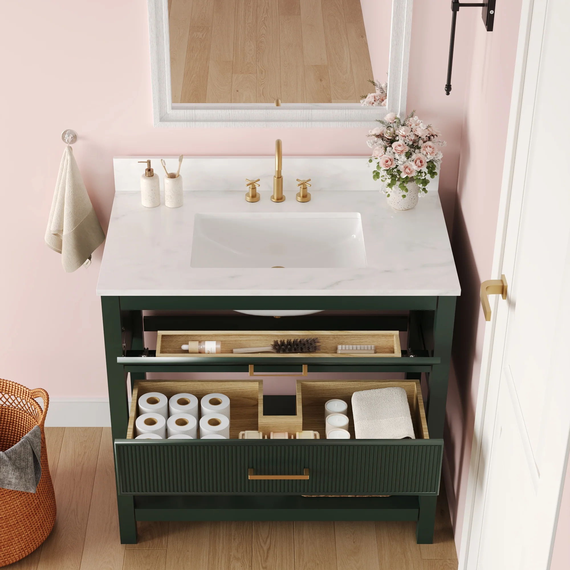 DeerValley Bath DV-1BV0452GN/BU 36" Fully Assembled Single Bathroom Vanity with Artificial Marble Top, Green&Blue - Image 6