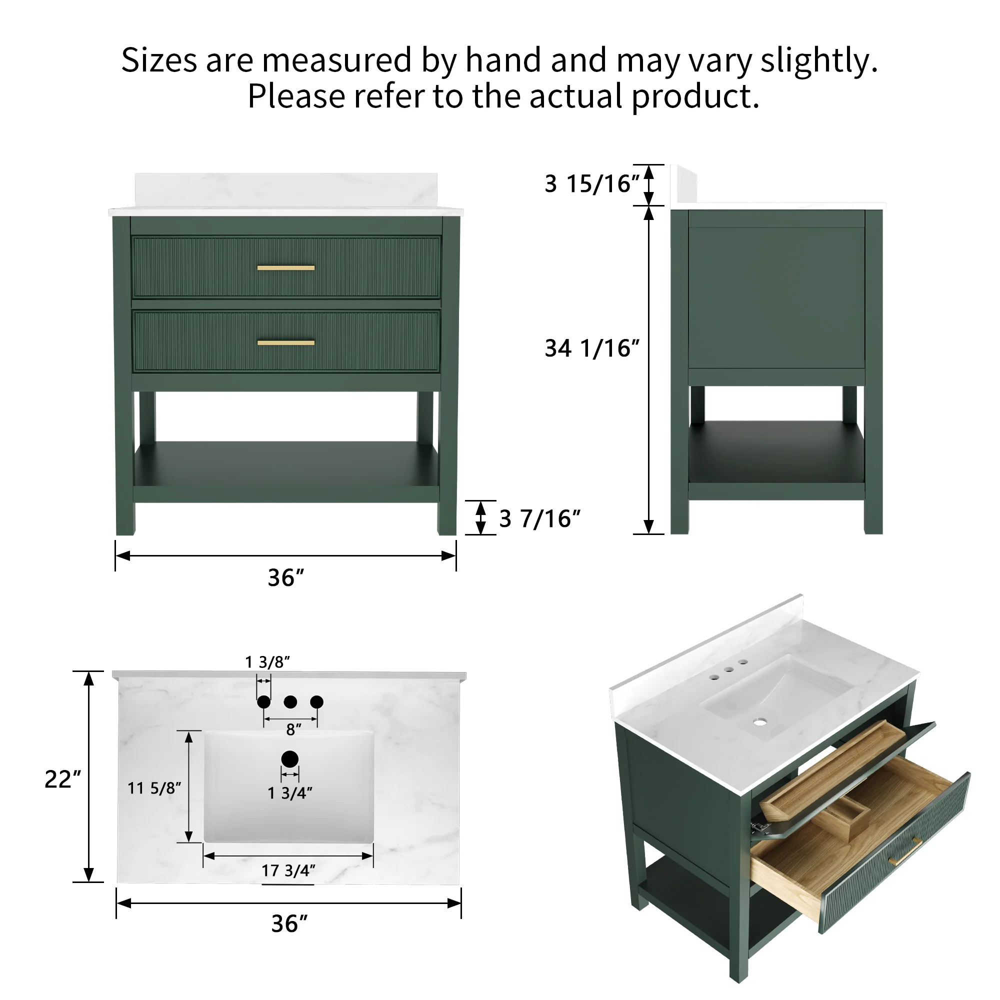 DeerValley Bath DV-1BV0452GN/BU 36" Fully Assembled Single Bathroom Vanity with Artificial Marble Top, Green&Blue - Image 60