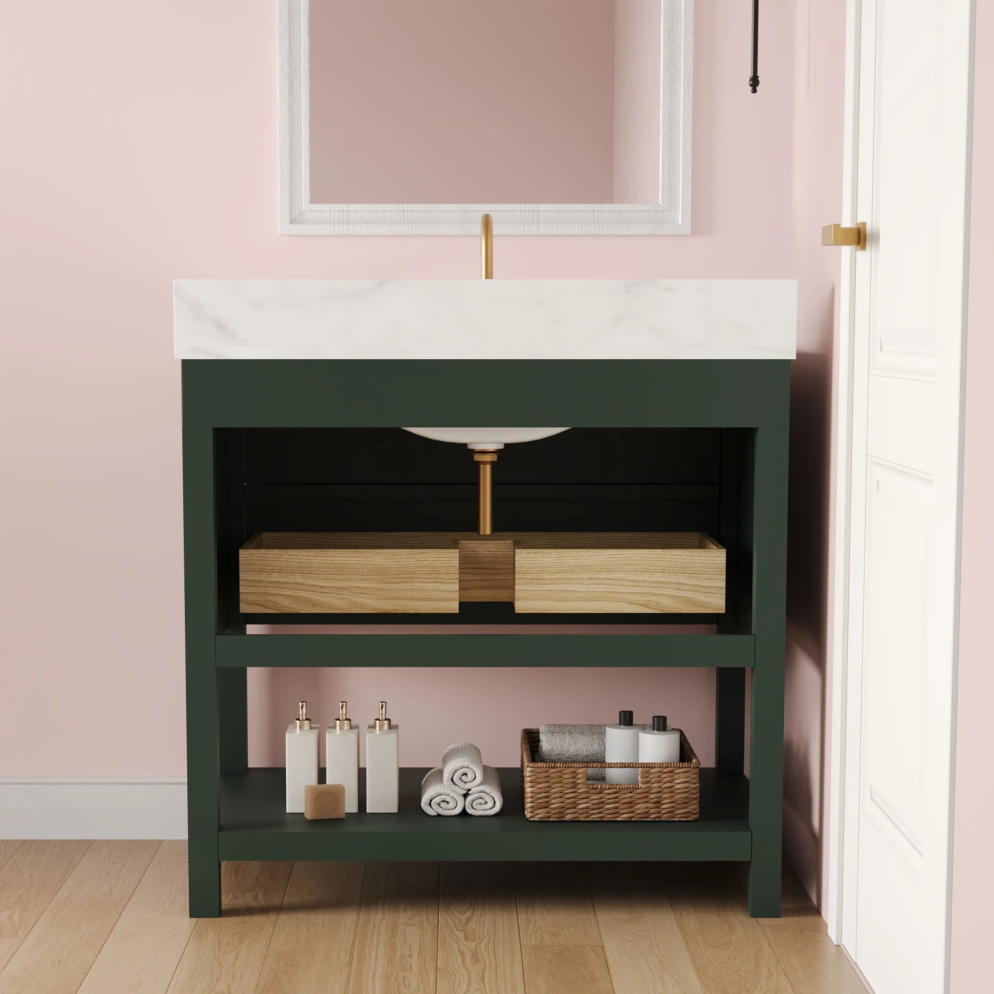 DeerValley Bath DV-1BV0452GN/BU 36" Fully Assembled Single Bathroom Vanity with Artificial Marble Top, Green&Blue - Image 7