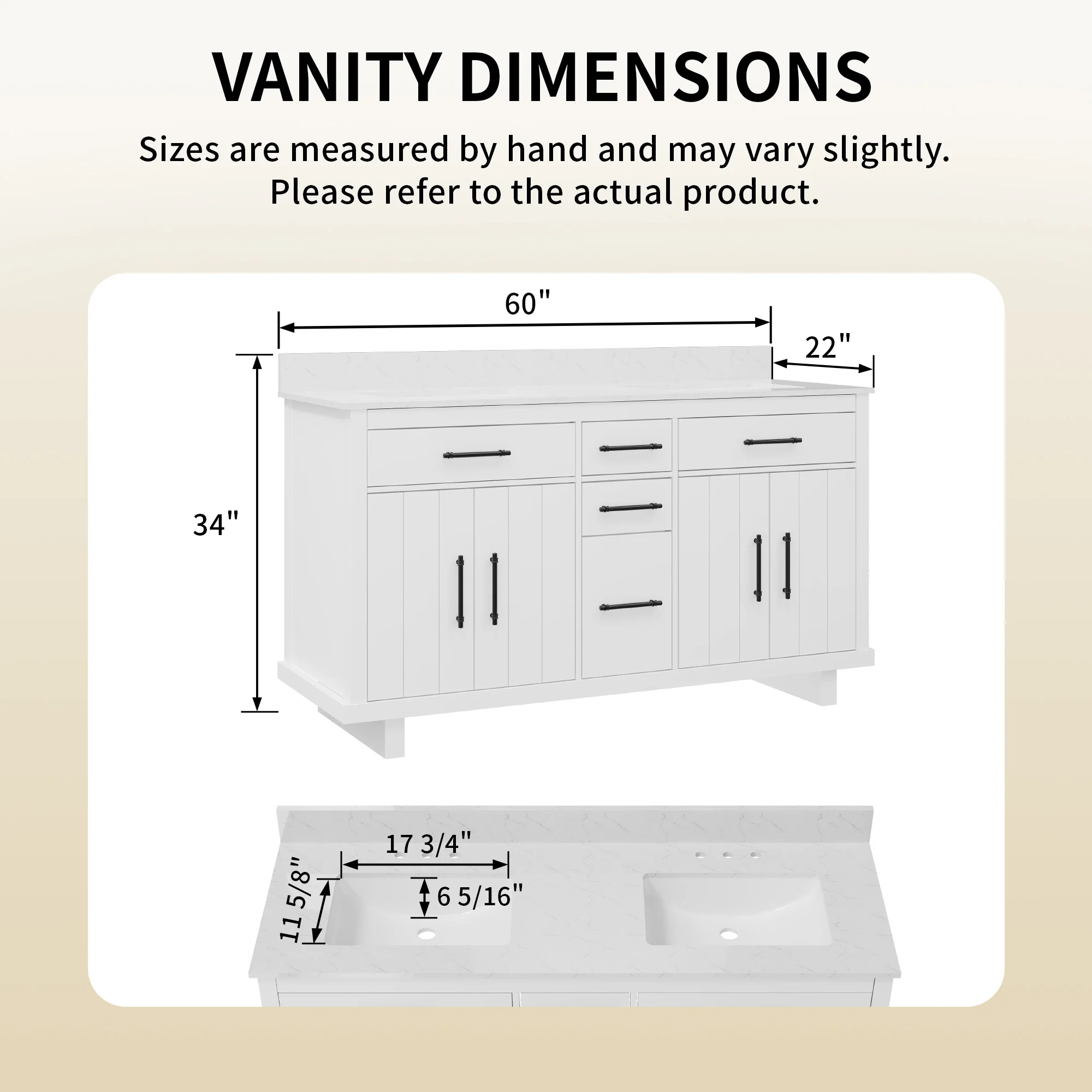 DeerValley DV-1BV0520W/DV-1BV0520NW 60" Fully Assembled Double Bathroom Vanity with Engineered Marble Top, White - Image 2