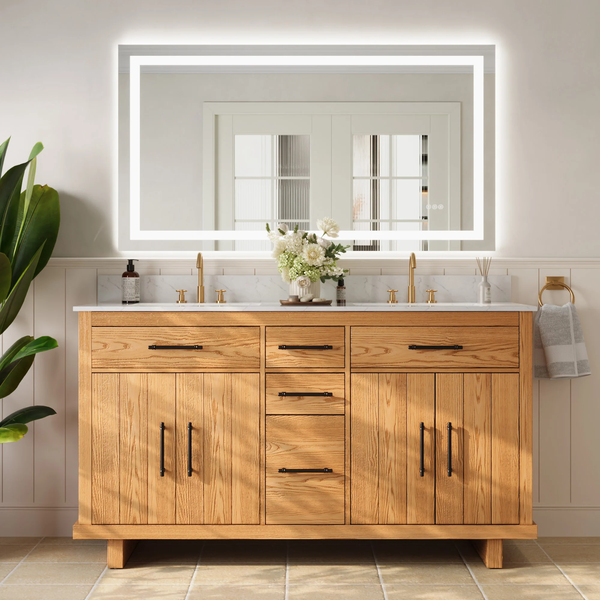 DeerValley DV-1BV0520W/DV-1BV0520NW 60" Fully Assembled Double Bathroom Vanity with Engineered Marble Top, White - Image 9