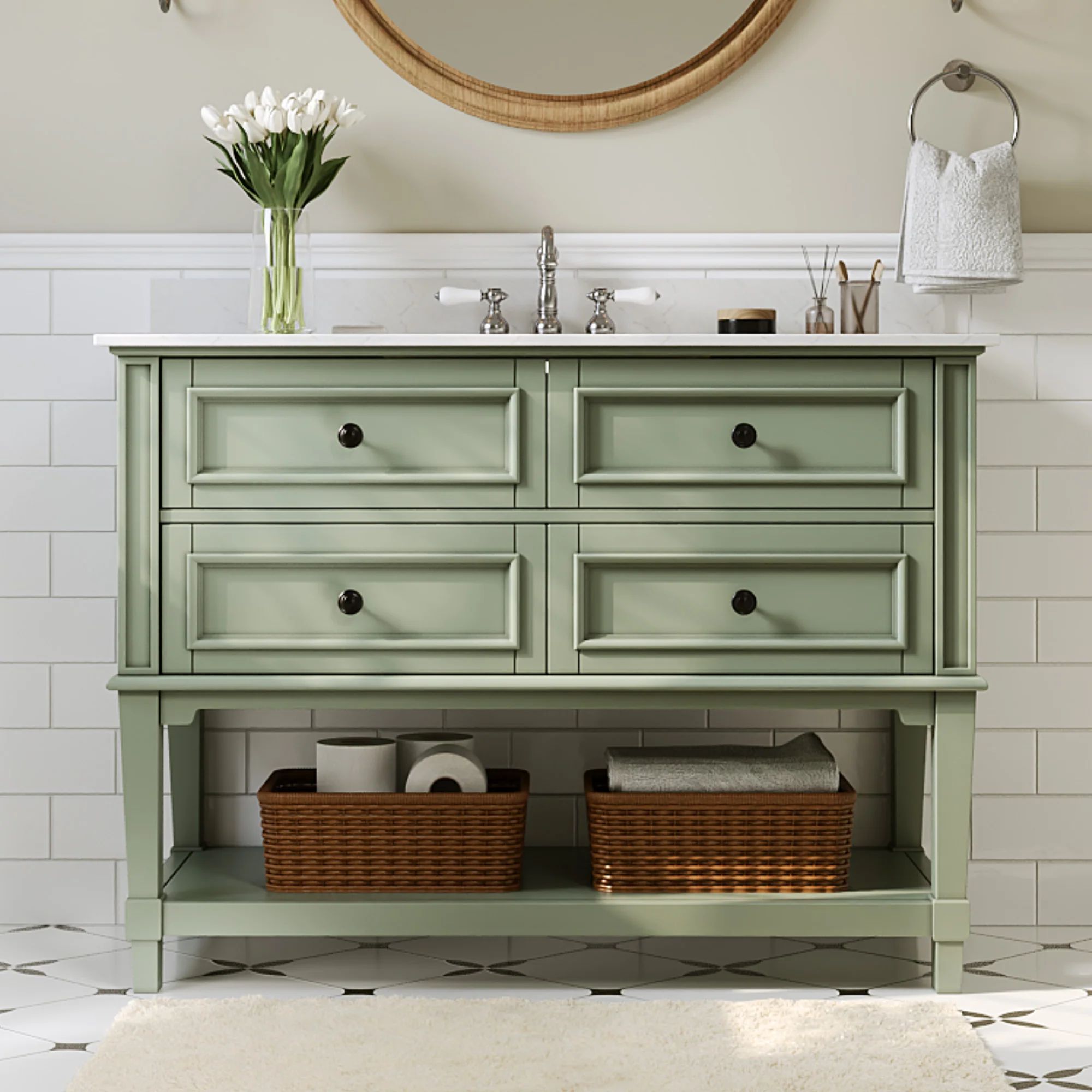 48-inch fully assembled single vanity unit with artificial marble countertop, available in three colors. - Image 2