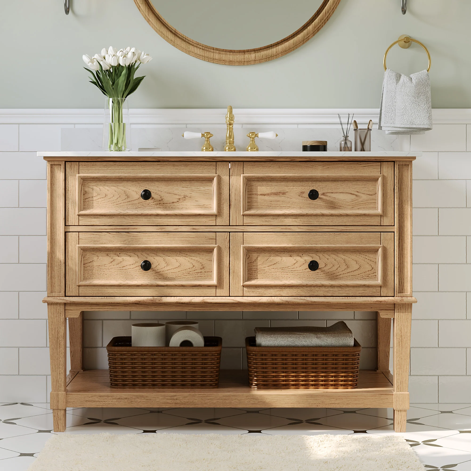 48-inch fully assembled single vanity unit with artificial marble countertop, available in three colors. - Image 3