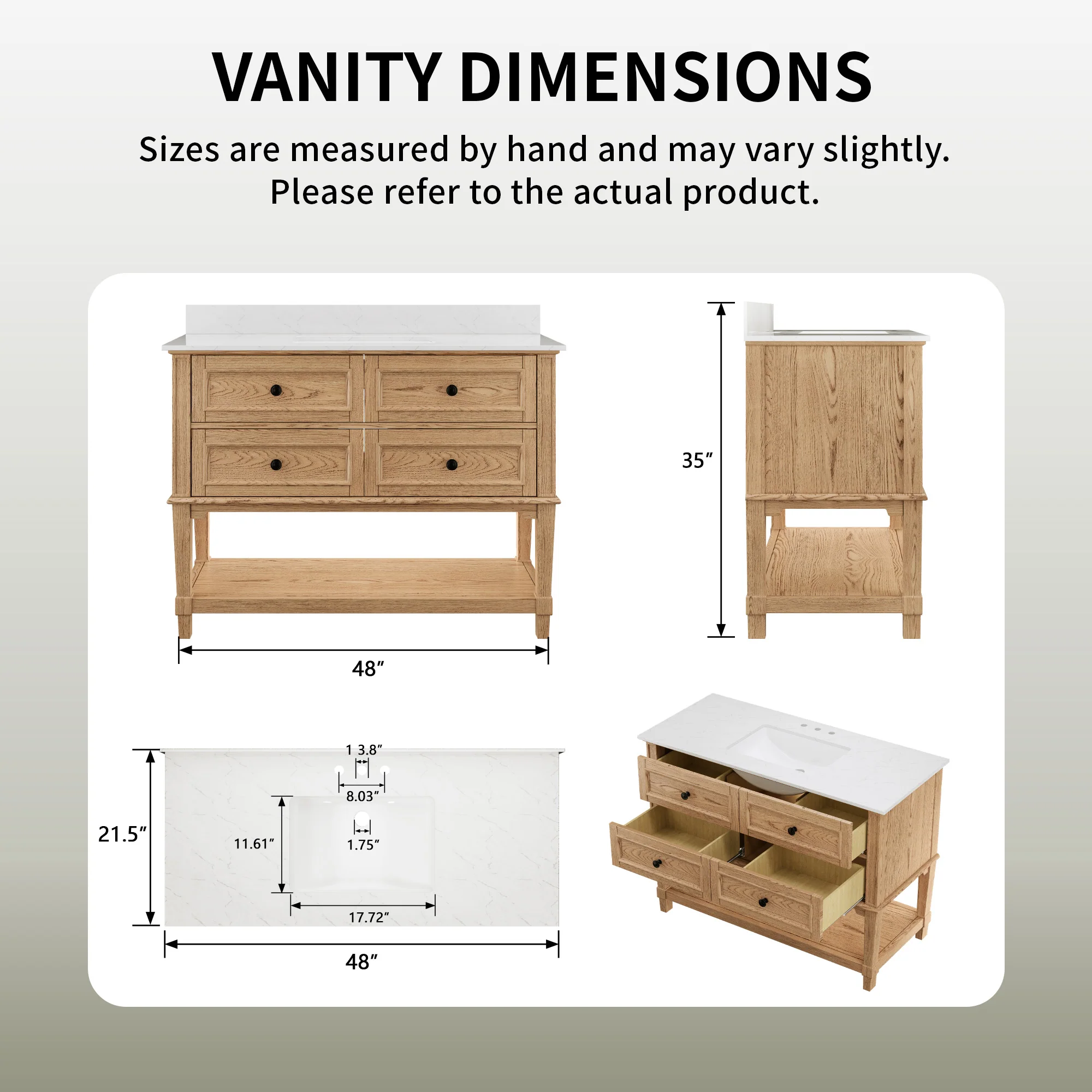 48-inch fully assembled single vanity unit with artificial marble countertop, available in three colors. - Image 5