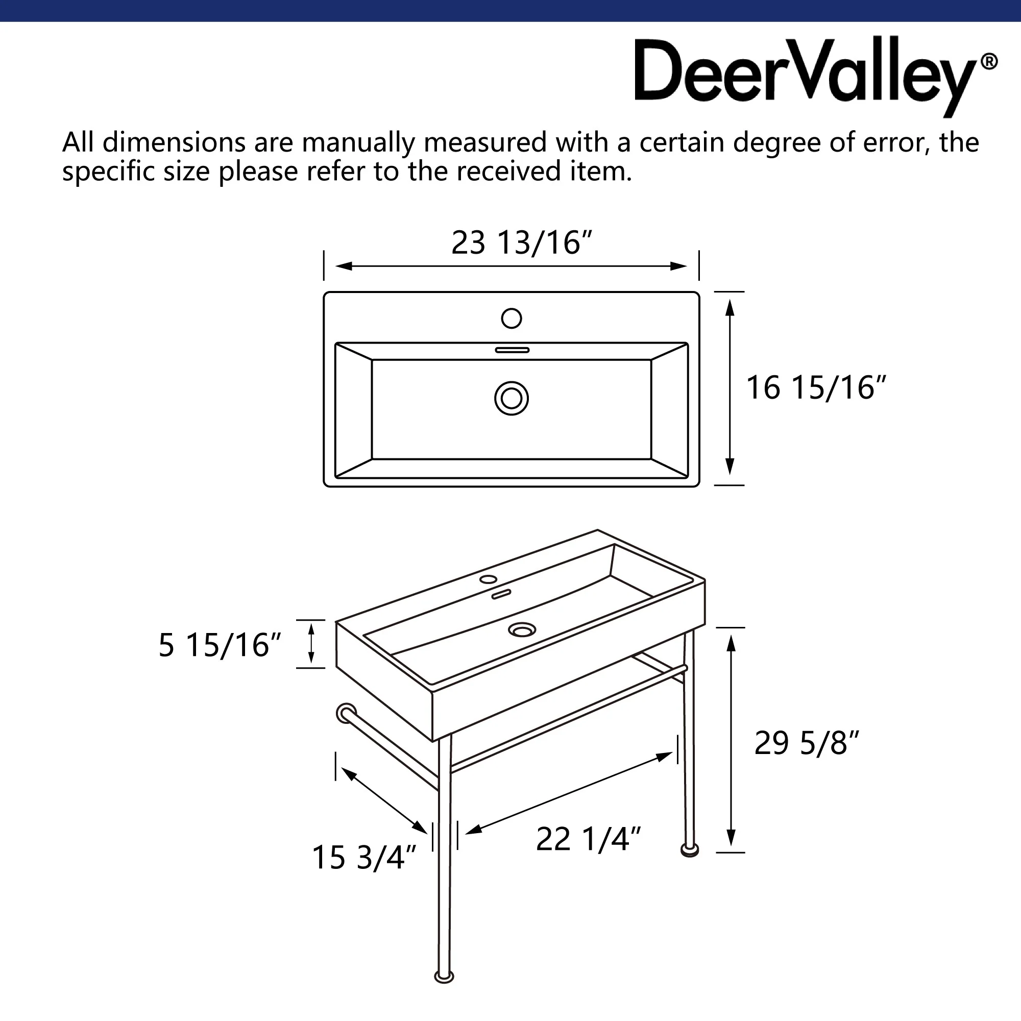 24" Rectangular Console Bathroom Sink, Single Faucet Hole - Image 8