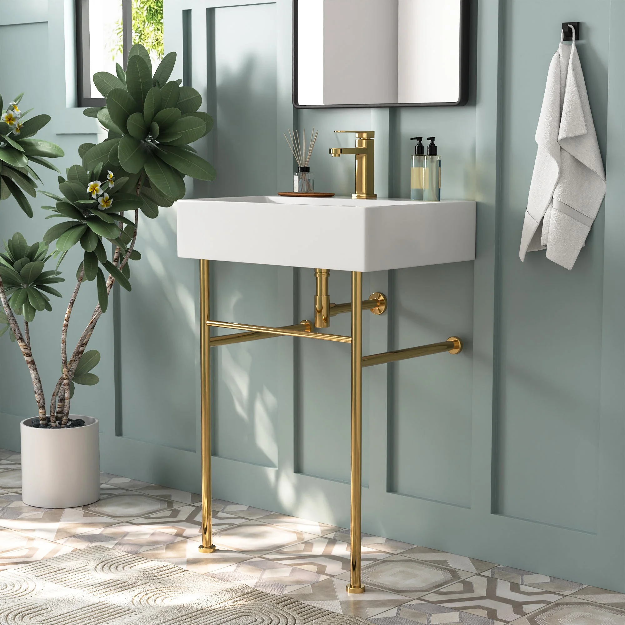 DeerValley DV-1CS0117G Console Bathroom Sinks Gray Modern Ceramic Towel Bar - Image 10