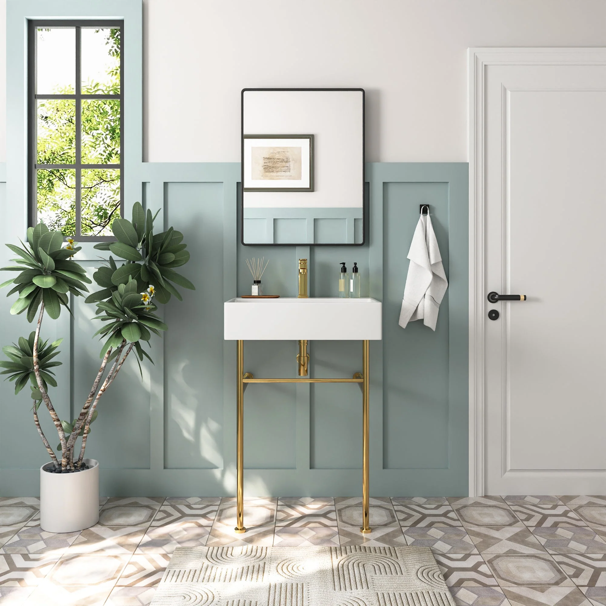 DeerValley DV-1CS0117G Console Bathroom Sinks Gray Modern Ceramic Towel Bar - Image 4