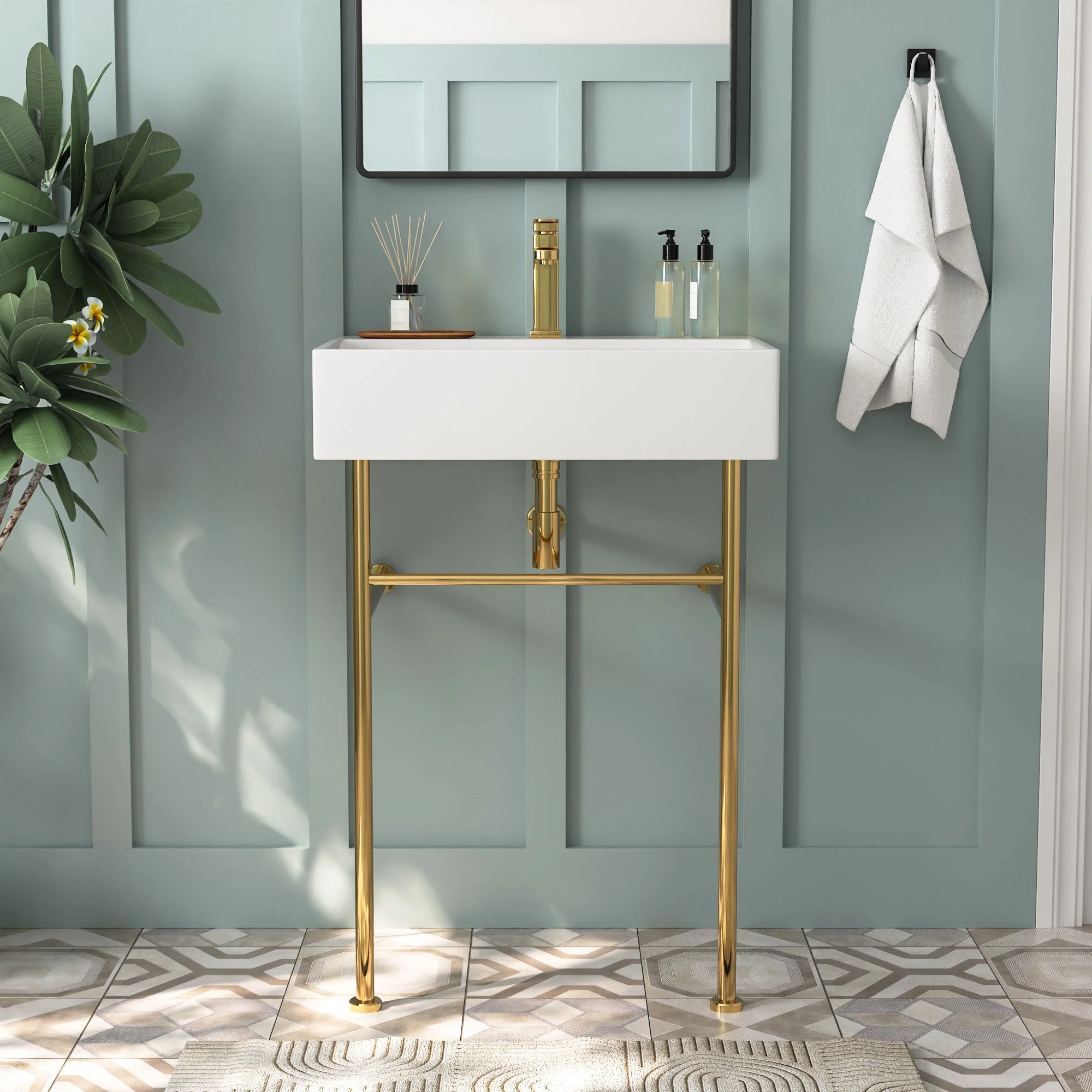 DeerValley DV-1CS0117G Console Bathroom Sinks Gray Modern Ceramic Towel Bar - Image 5