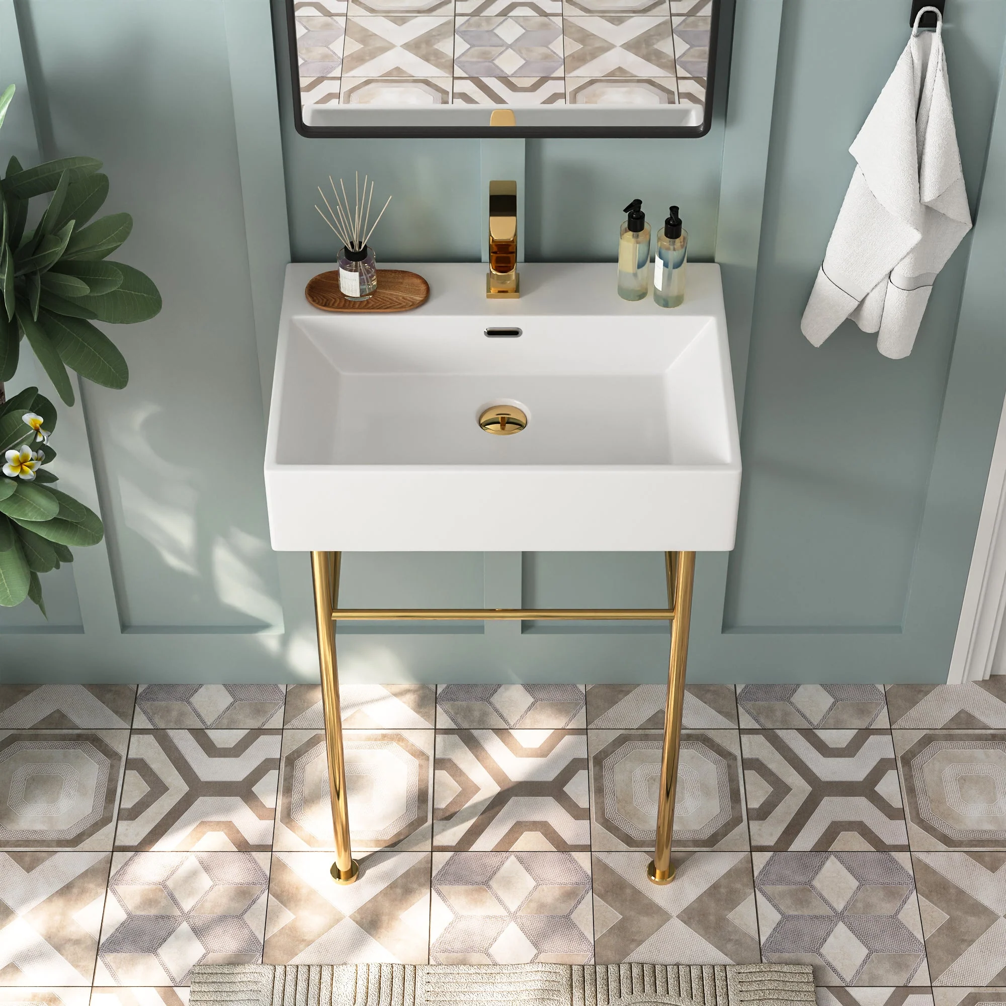 DeerValley DV-1CS0117G Console Bathroom Sinks Gray Modern Ceramic Towel Bar - Image 9