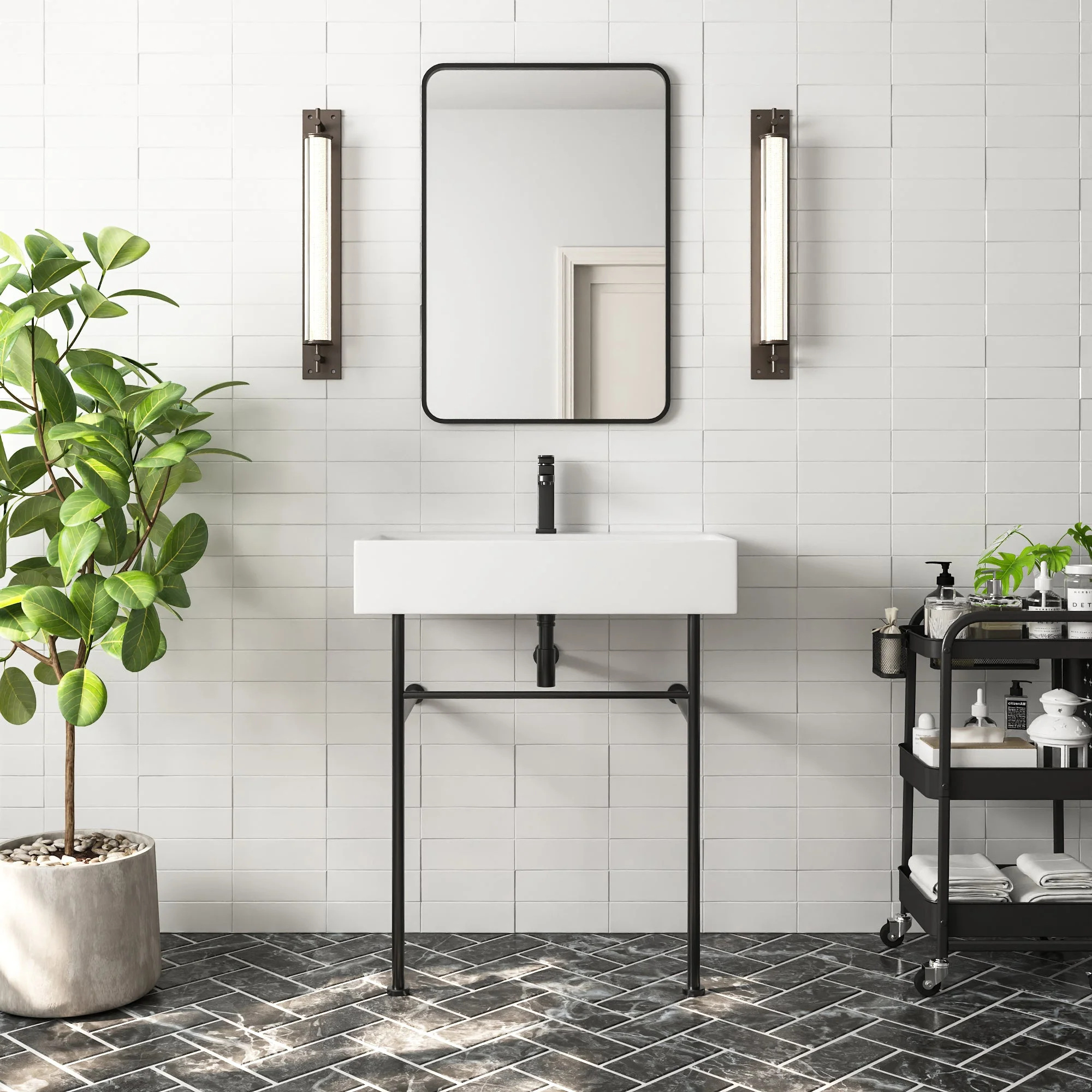 30" Rectangular Console Bathroom Sink, Single Faucet Hole - Image 4
