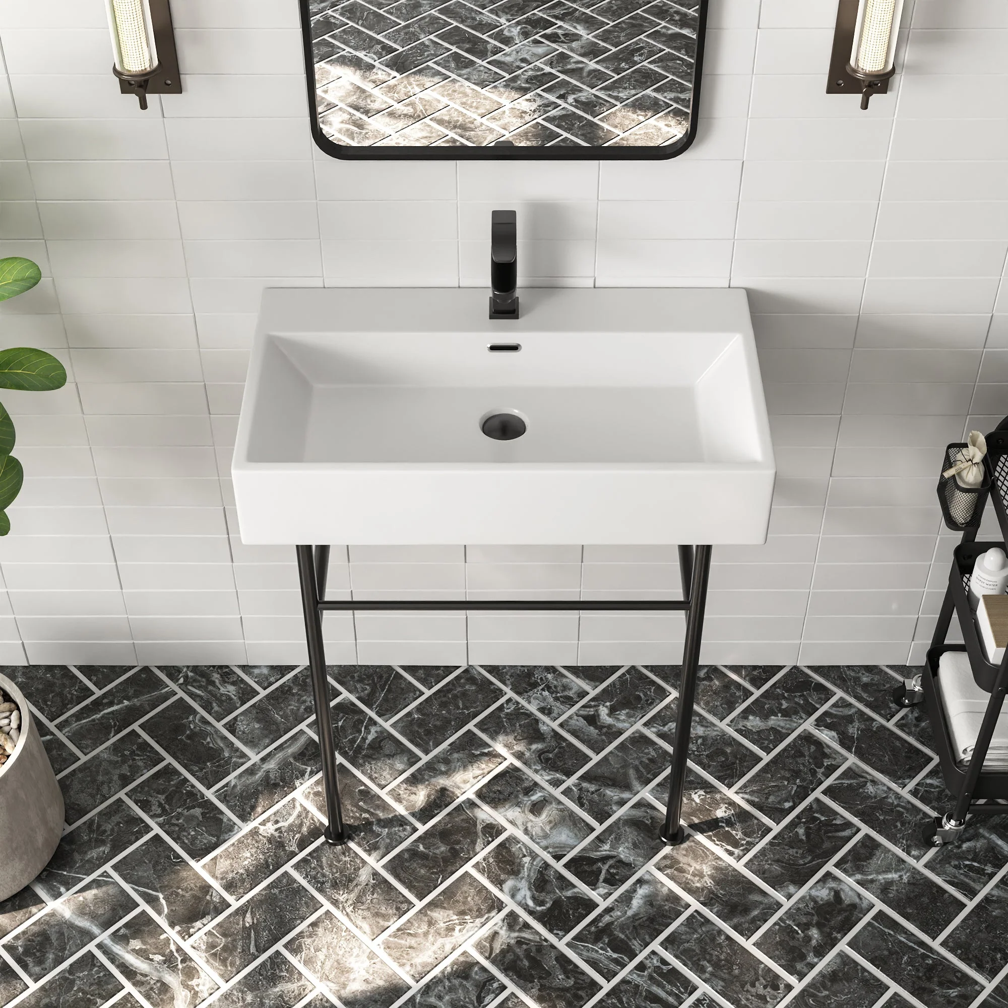 30" Rectangular Console Bathroom Sink, Single Faucet Hole - Image 9