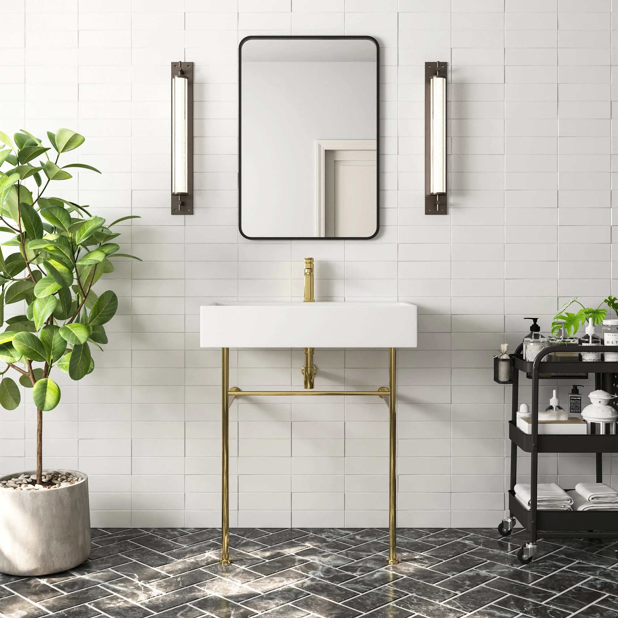 30" Rectangular Console Bathroom Sink, Single Faucet Hole - Image 4