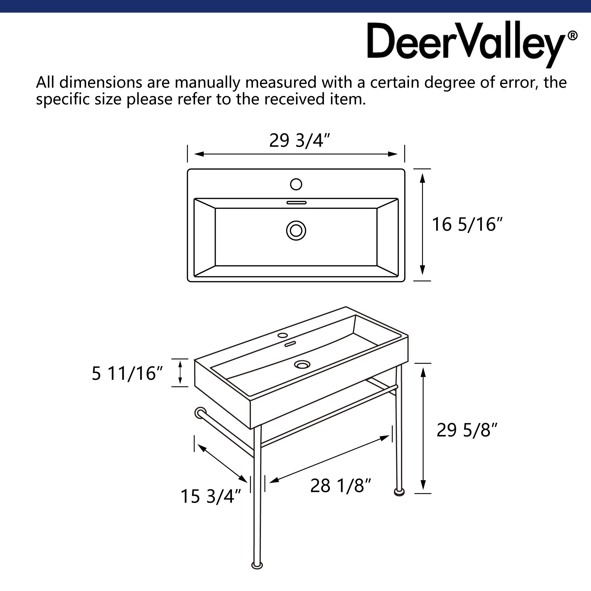 30" Rectangular Console Bathroom Sink, Single Faucet Hole - Image 8