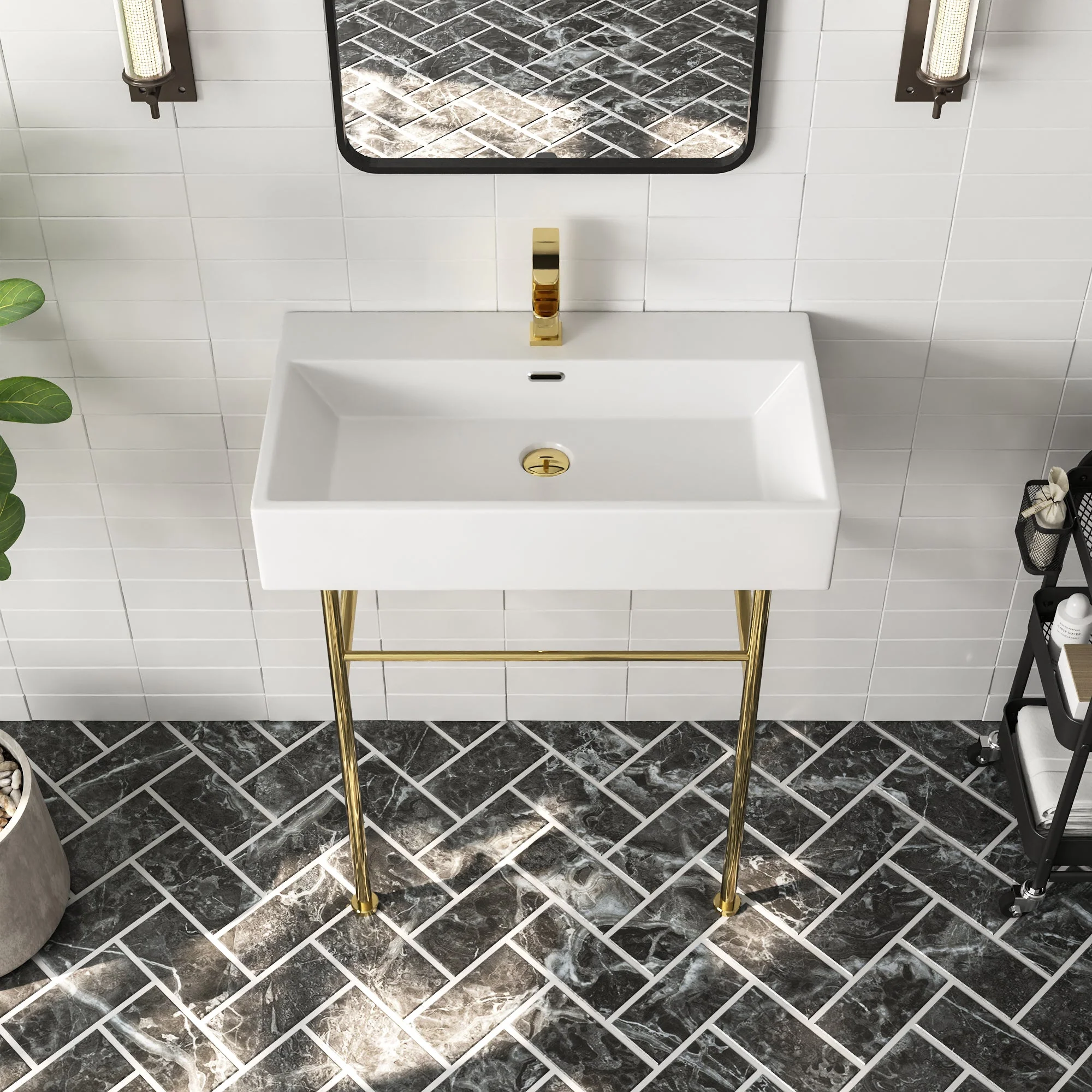 30" Rectangular Console Bathroom Sink, Single Faucet Hole - Image 9