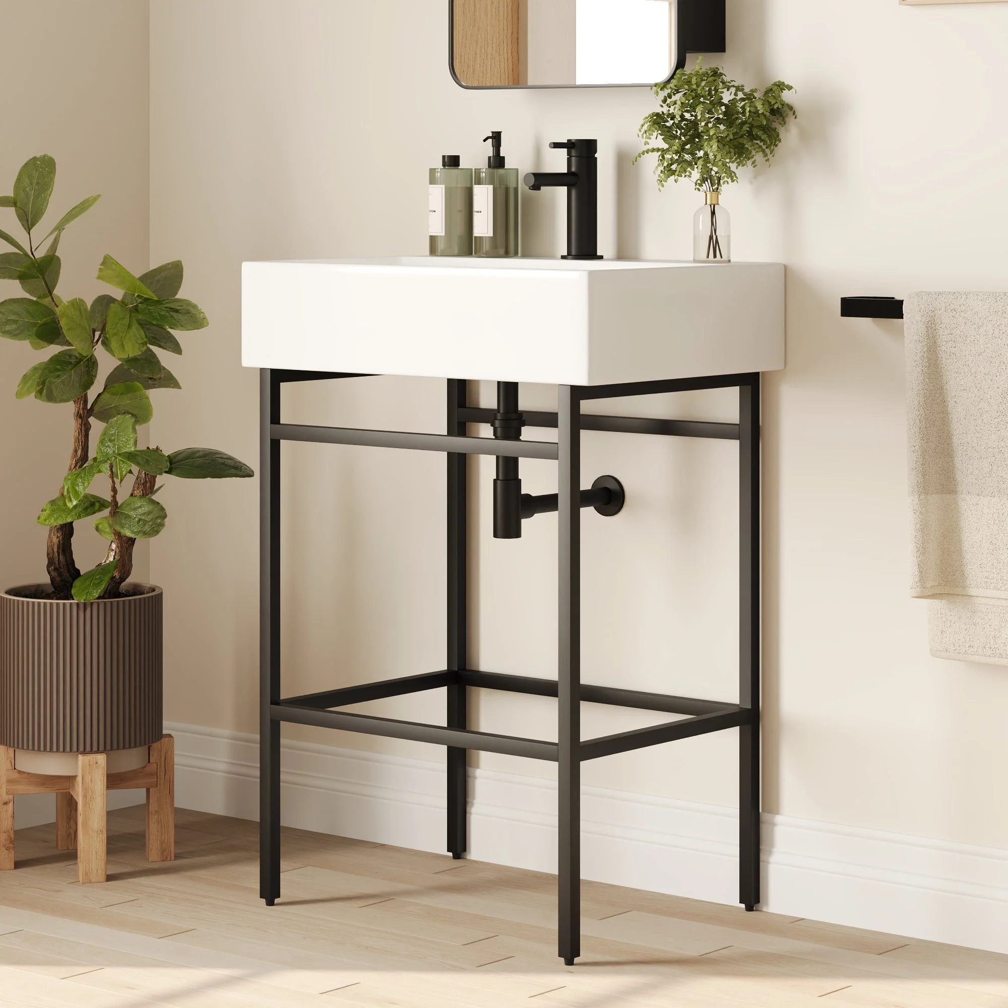 Bathroom Console Sink, 24" W x 17" D x 34" H Rectangular Bathroom Sink with Chrome/Gold/Black Legs Support Ceramic Sink with Overflow - Image 10