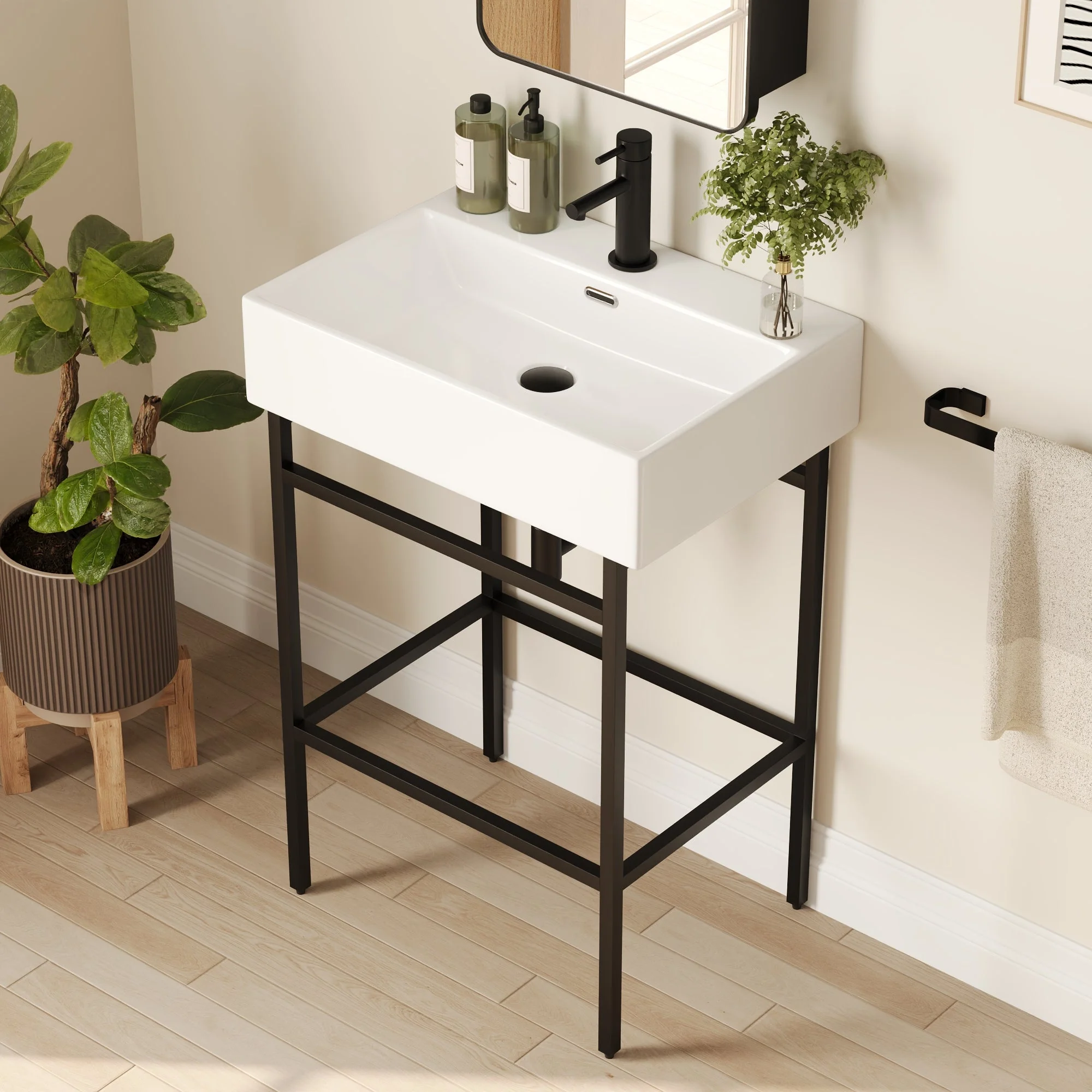 Bathroom Console Sink, 24" W x 17" D x 34" H Rectangular Bathroom Sink with Chrome/Gold/Black Legs Support Ceramic Sink with Overflow - Image 11