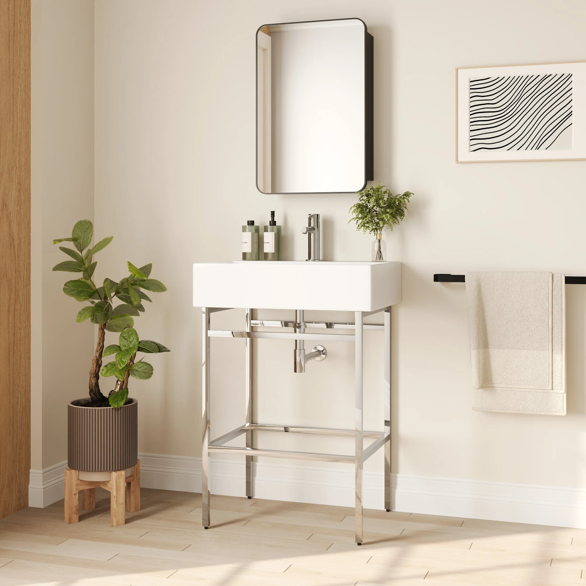 Bathroom Console Sink, 24" W x 17" D x 34" H Rectangular Bathroom Sink with Chrome/Gold/Black Legs Support Ceramic Sink with Overflow - Image 12