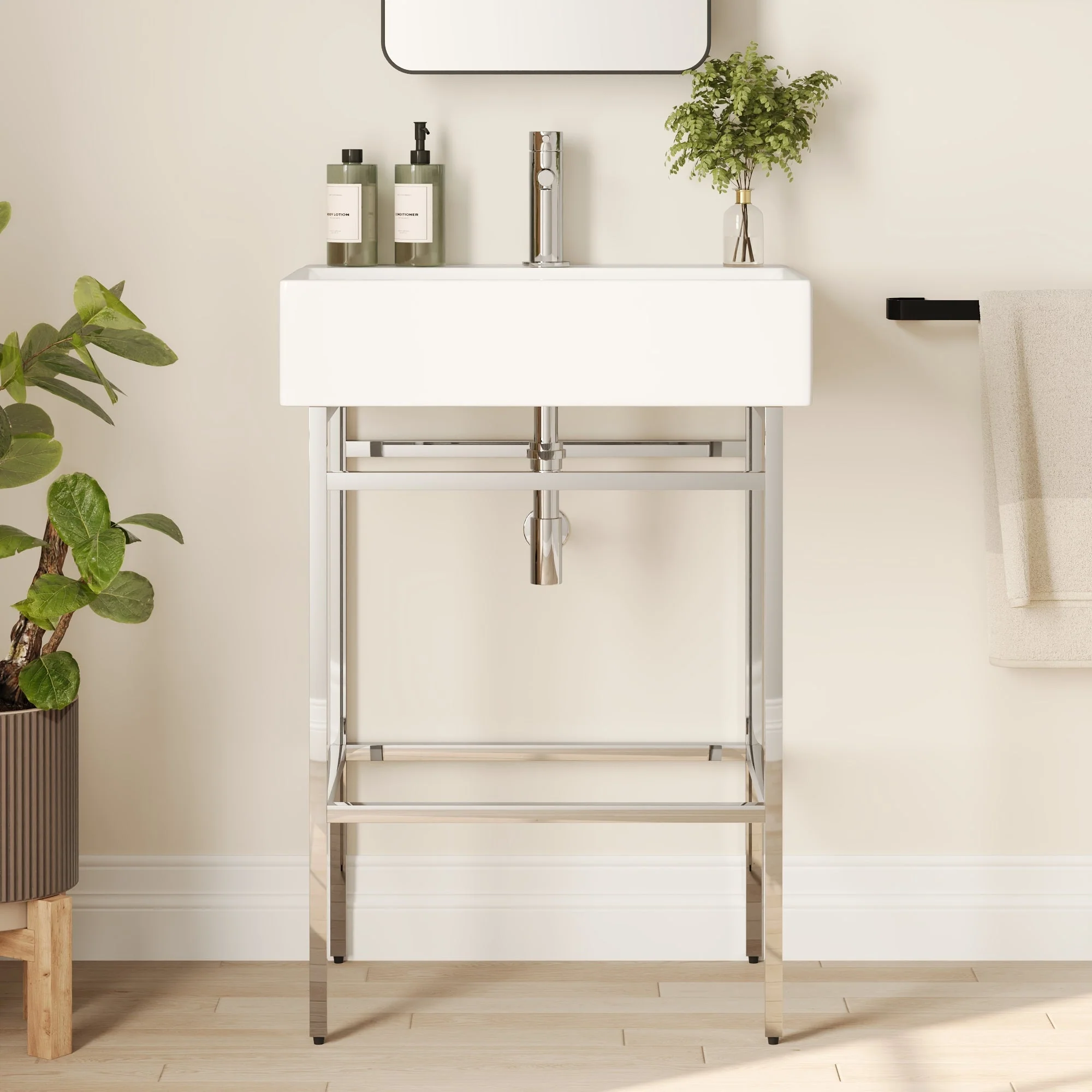 Bathroom Console Sink, 24" W x 17" D x 34" H Rectangular Bathroom Sink with Chrome/Gold/Black Legs Support Ceramic Sink with Overflow - Image 13