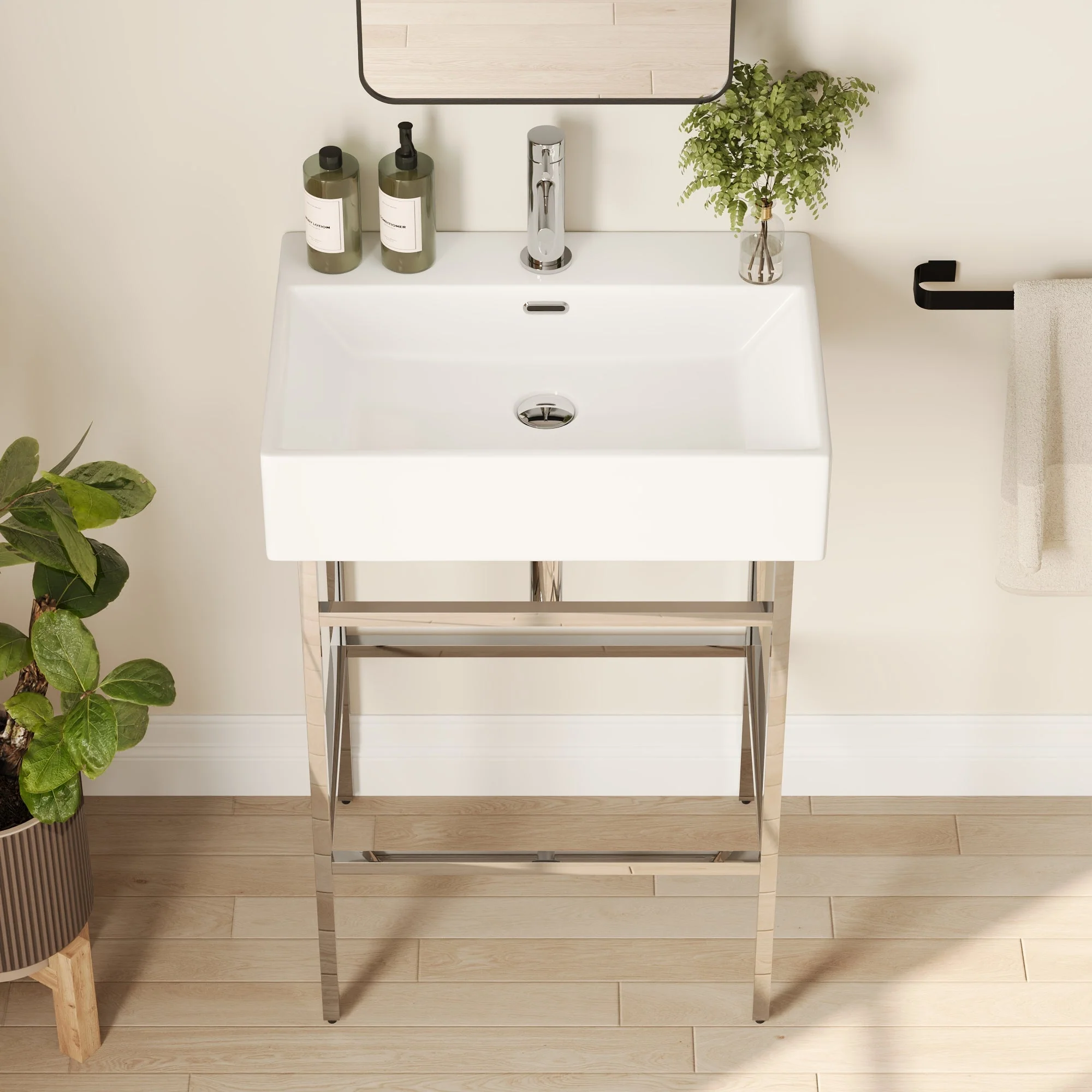 Bathroom Console Sink, 24" W x 17" D x 34" H Rectangular Bathroom Sink with Chrome/Gold/Black Legs Support Ceramic Sink with Overflow - Image 14