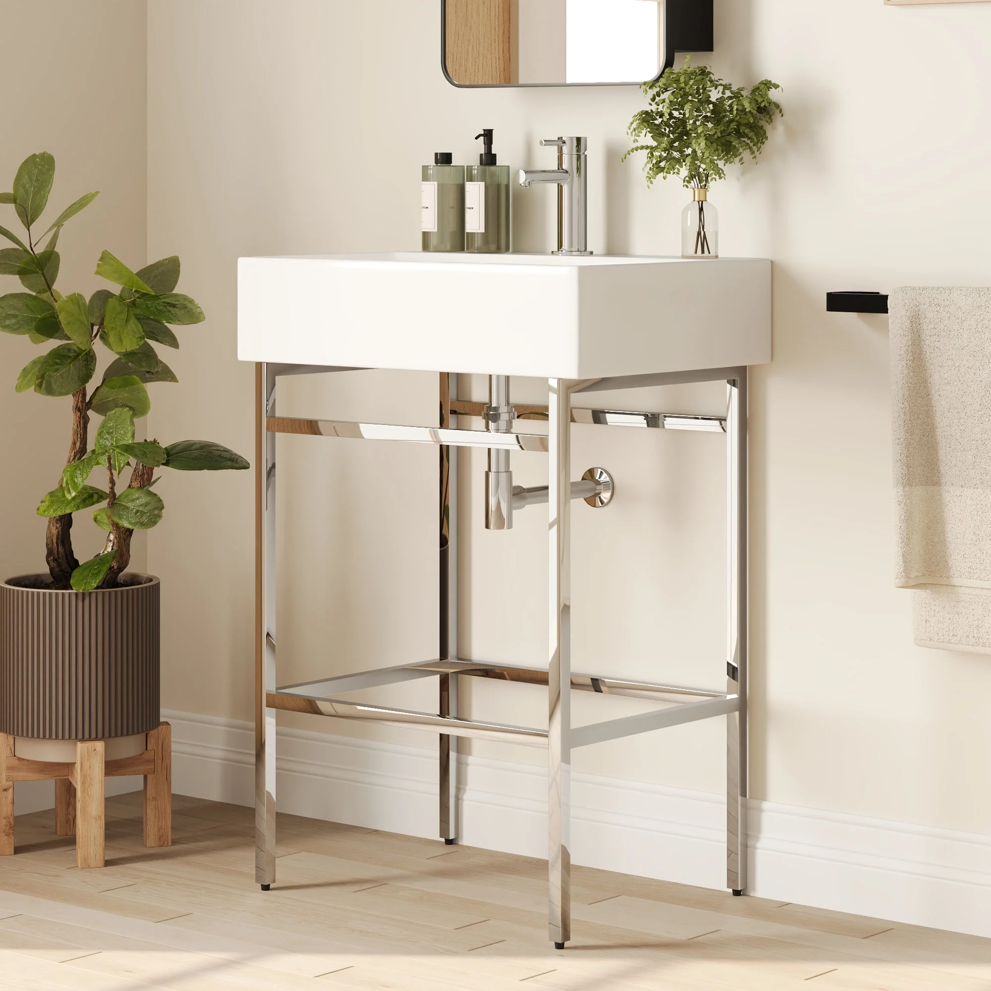 Bathroom Console Sink, 24" W x 17" D x 34" H Rectangular Bathroom Sink with Chrome/Gold/Black Legs Support Ceramic Sink with Overflow - Image 15
