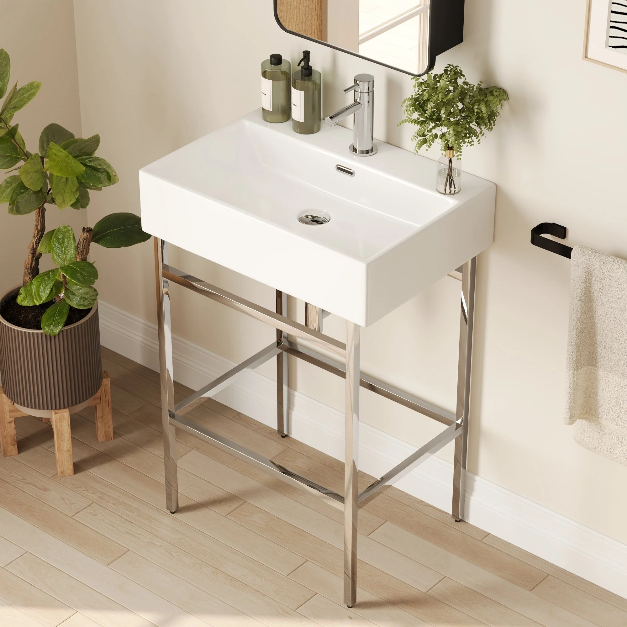 Bathroom Console Sink, 24" W x 17" D x 34" H Rectangular Bathroom Sink with Chrome/Gold/Black Legs Support Ceramic Sink with Overflow - Image 16