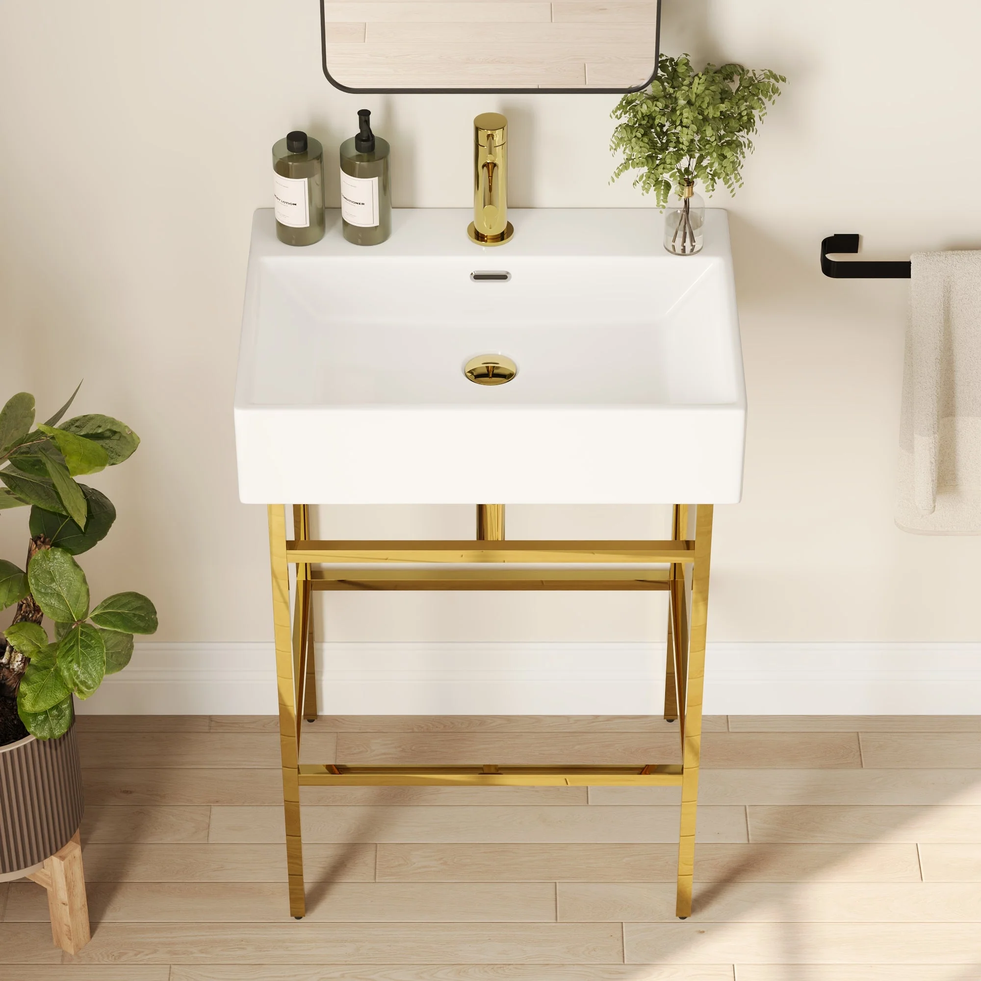 Bathroom Console Sink, 24" W x 17" D x 34" H Rectangular Bathroom Sink with Chrome/Gold/Black Legs Support Ceramic Sink with Overflow - Image 3